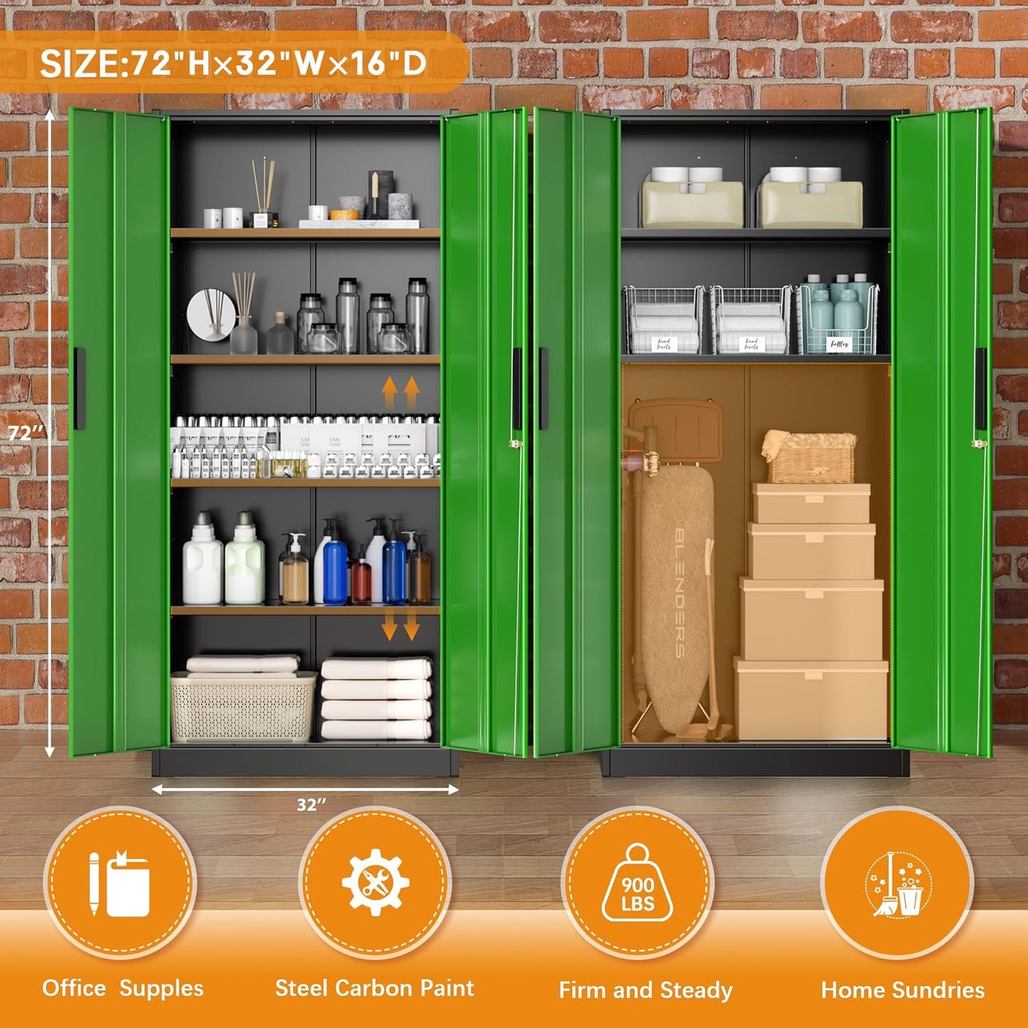 Greenvelly Metal Garage Storage Cabinet, Steel Lockable Storage Cabinet with Doors and Shelves,Office Storage Cabinets, Tall Metal Cabinet for Garage Office School Gym Warehouse