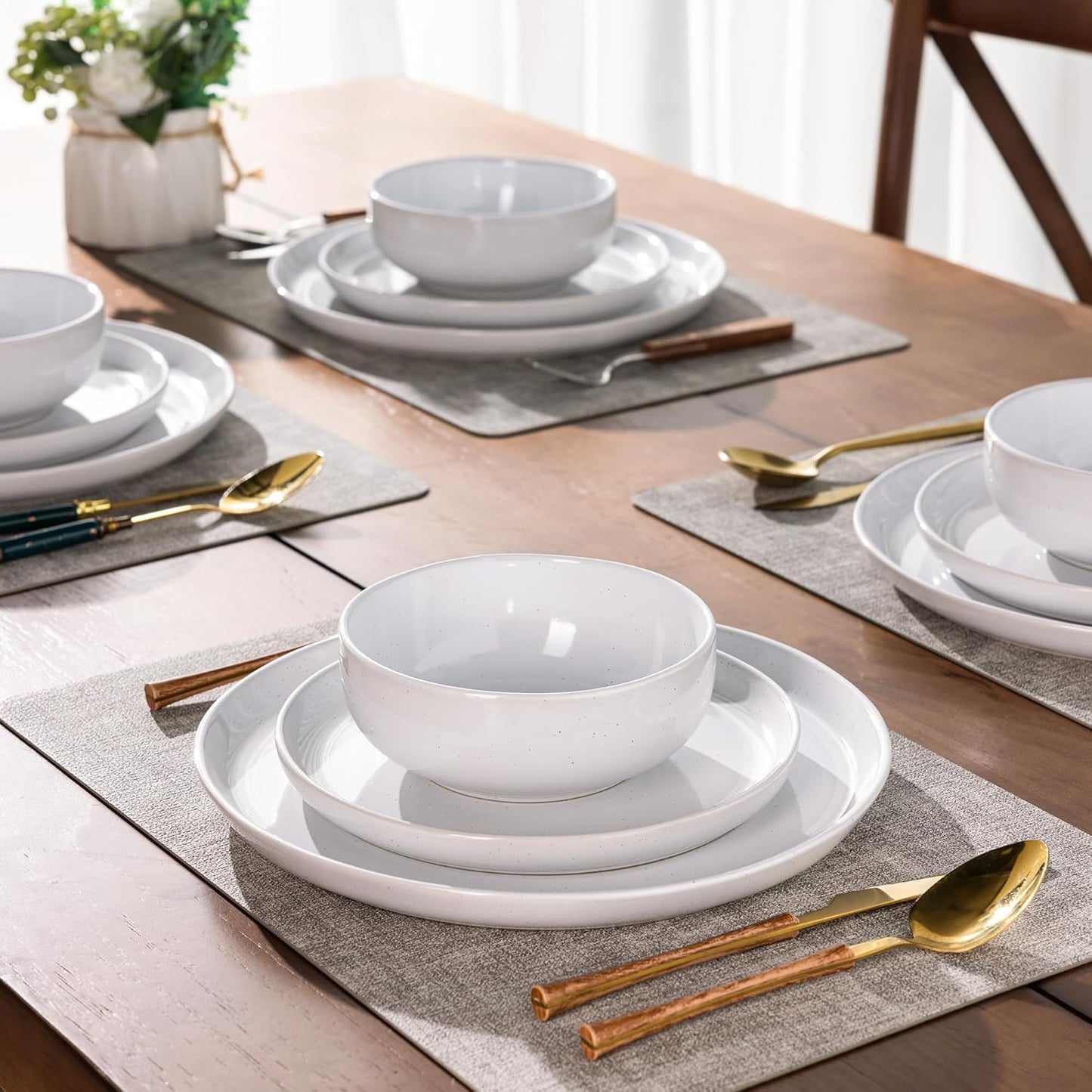 GBHOME Ceramic Dinnerware Set for 4, 12pcs Stoneware Plates and Bowls Sets, Handmade Chip and Scratch Resistant Dishes Set, Dishwasher & Microwave Safe