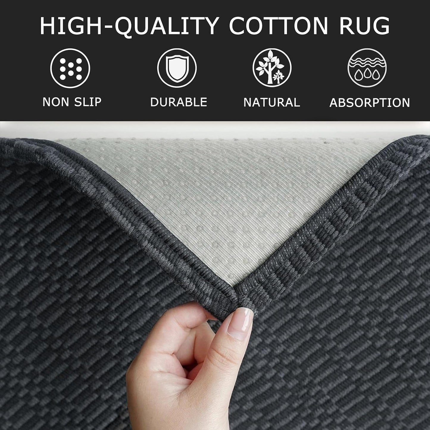 KOZYFLY Washable Runner Rug 3x14 ft Hallway Kitchen Runner Rugs with Rubber Backing Bobo Non Slip Entryway Runner Indoor, Long Carpet Runners for Hall Kitchen Entryway, Black/Grey