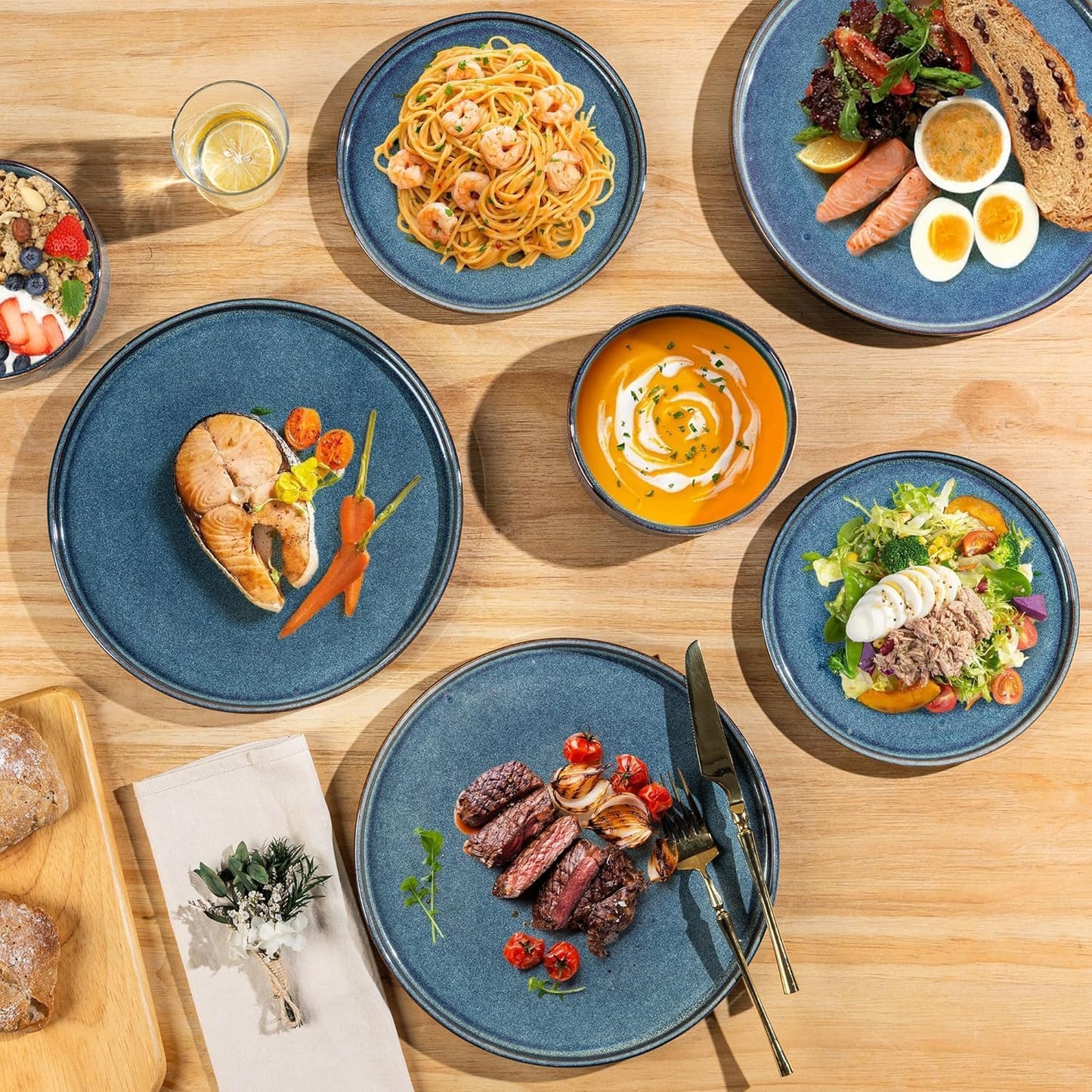 AmorArc Ceramic Dinnerware Sets, Handmade Reactive Glaze Stoneware Plates and Bowls Sets,Highly Chip and Crack Resistant | Dishwasher & Microwave Safe Dishes Set, Service for 8 (24pc)