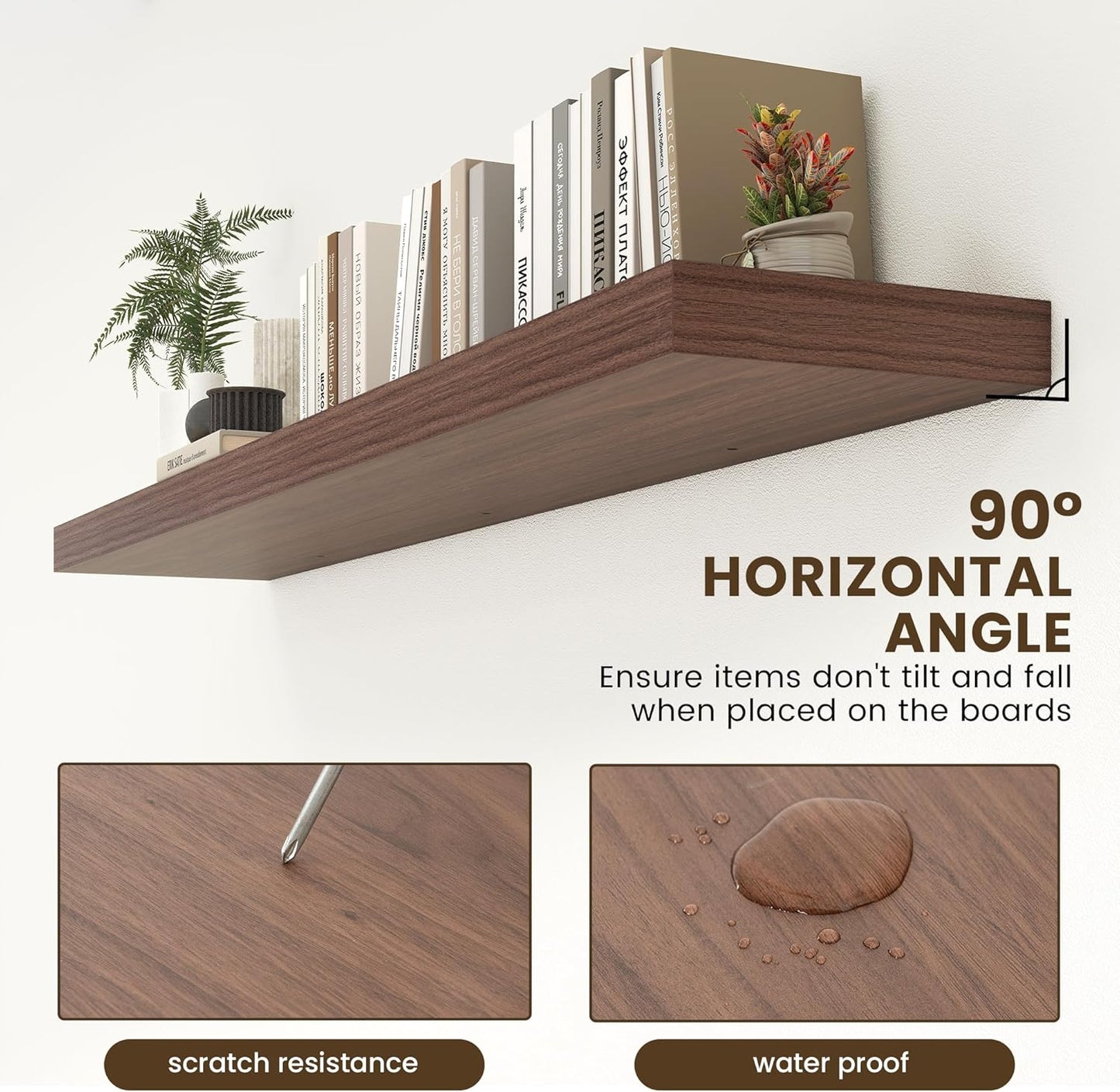 Deep Floating Shelves for Wall - 72 Inch Wide x 12 Inch Deep Wall Shelves Set of 1 - Rustic Walnut Color Wood Shelves for Living Room, Bathroom, Laundry Room, Bedroom, Kitchen, Home Office