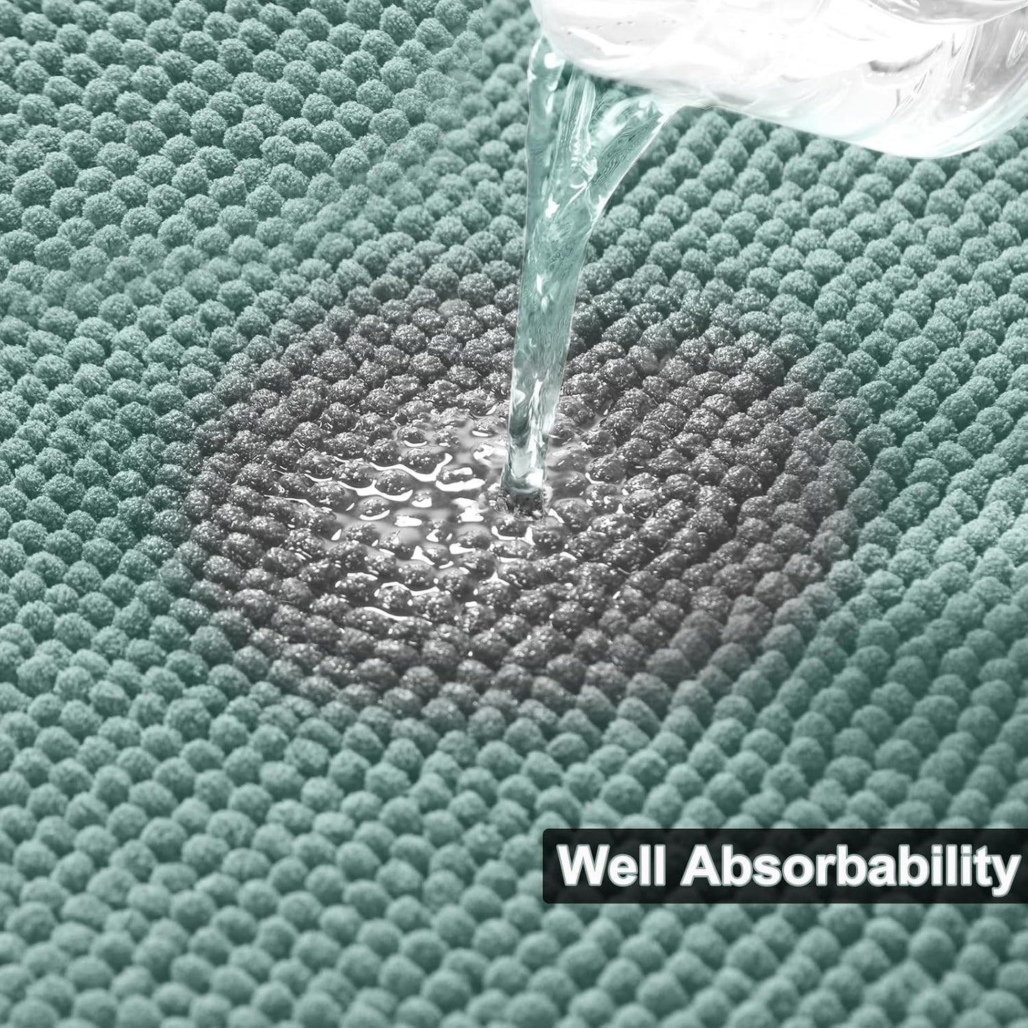 Urvoix Bathroom Rugs Sets 3 Piece, Non-Slip Chenille Bath Rug - Ultra Soft, Washable, Super Absorbent Bath Mat for Bathroom, Toilet and Tub (Aqua Sea)