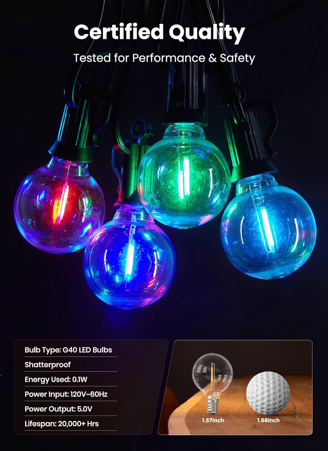 Brightown RGBW Outdoor String Lights, 58FT LED Patio Lights with Remote and Timer, Commercial Grade Waterproof Hanging Lights with 27 Shatterproof Bulbs(2 Spare) for Backyard Porch Garden Party Decor