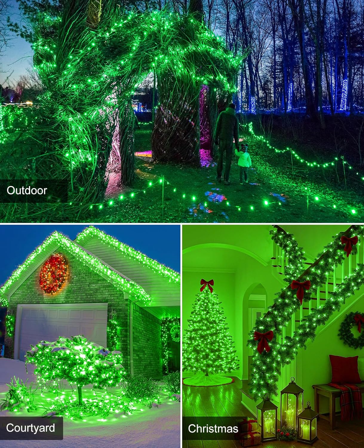 197FT 600 LED Christmas Lights Outdoor, Plug in Christmas Tree Lights 8 Modes, Waterproof Green Wire String Twinkle Lights for Indoor Bedroom House Patio Garden Party Holiday Decorations, Green