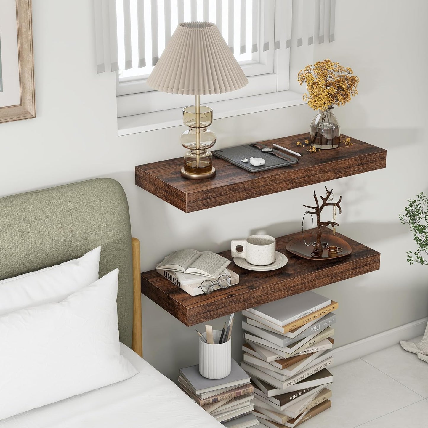 30 Inch Floating Shelves for Wall -30 Inch Wide x 12 Inch Deep Floating Shelves Set of 2 - Rustic Wide Wood Shelves for Living Room Bathroom Laundry Room Kitchen Home Office