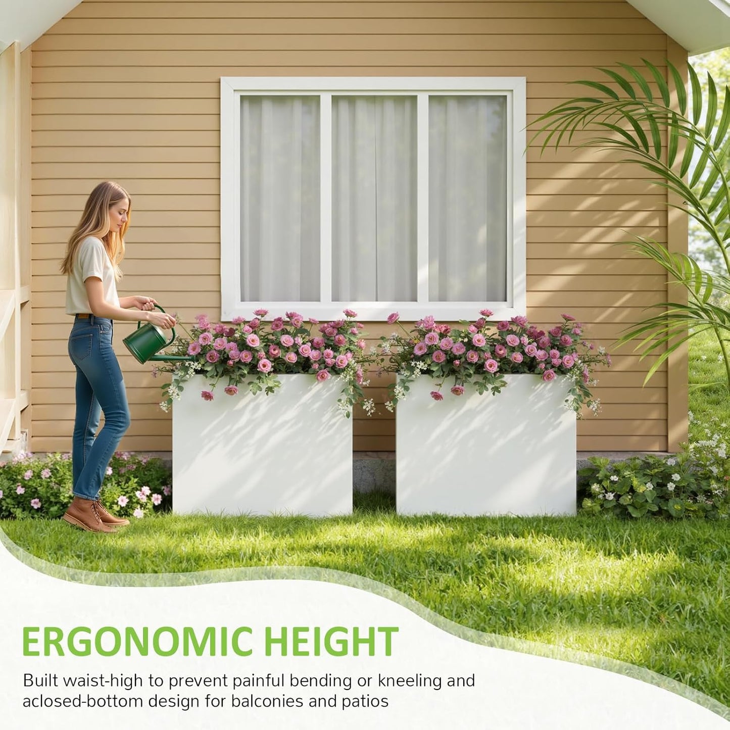 Set of 2 Outdoor Planters 38"W x 10.2"D x 30"H- Tall Rectangular Planters for Outdoor Patio/Porch, All-Weather with Anti-dumping Kit, Durable Galvanized Steel, Modern Design for Plants, Flower