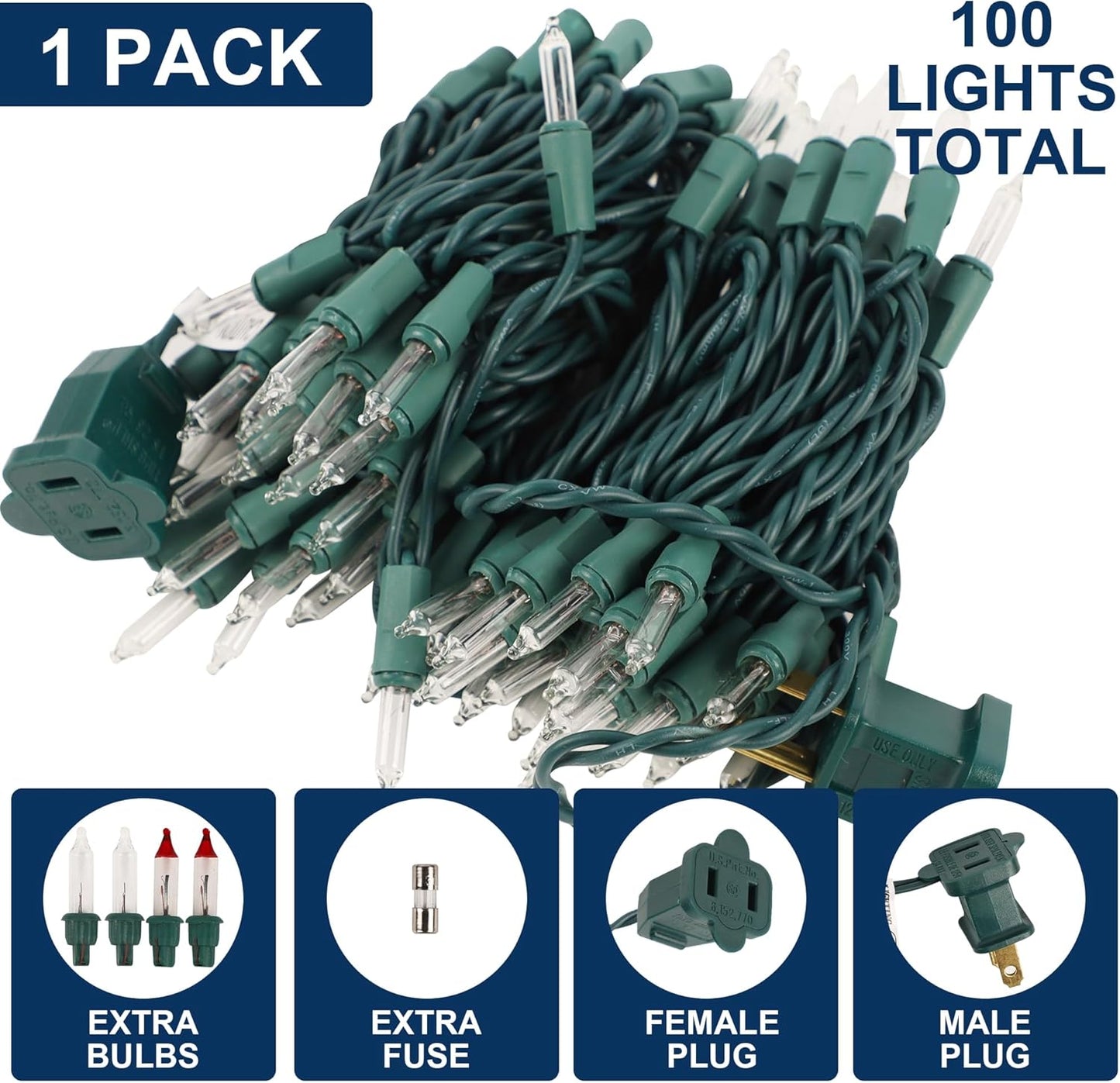 Clear Christmas String Lights, 100 Count, Incandescent Mini Christmas Lights, Connectable Xmas Tree Light for Indoor Outdoor Garland Birthday Holiday Wedding Festival Party