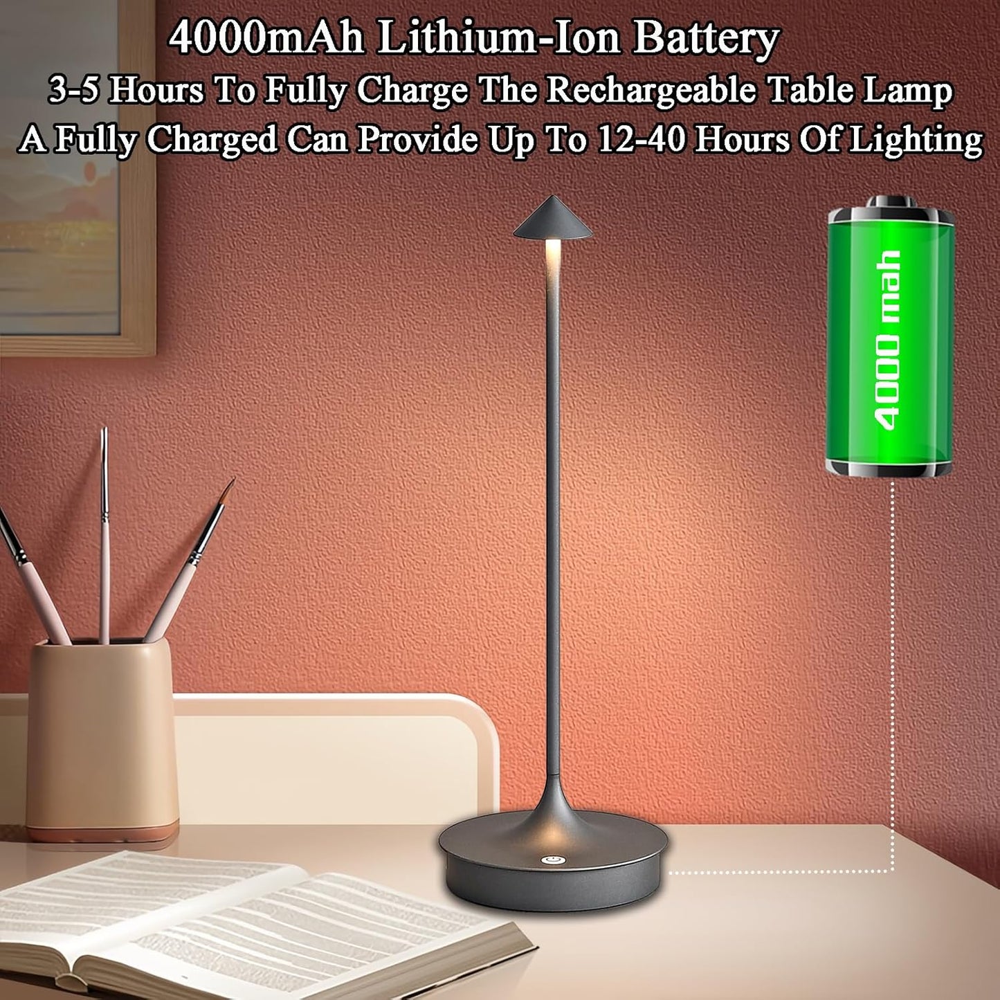 Cordless Table Lamp Rechargeable Led Desk Lamp Battery Operated Table Lamps Touch Dimmable Lamp Portable Outdoor Table Light for Restaurants and Bars Indoor/Outdoor Use (Grey - 2PC)