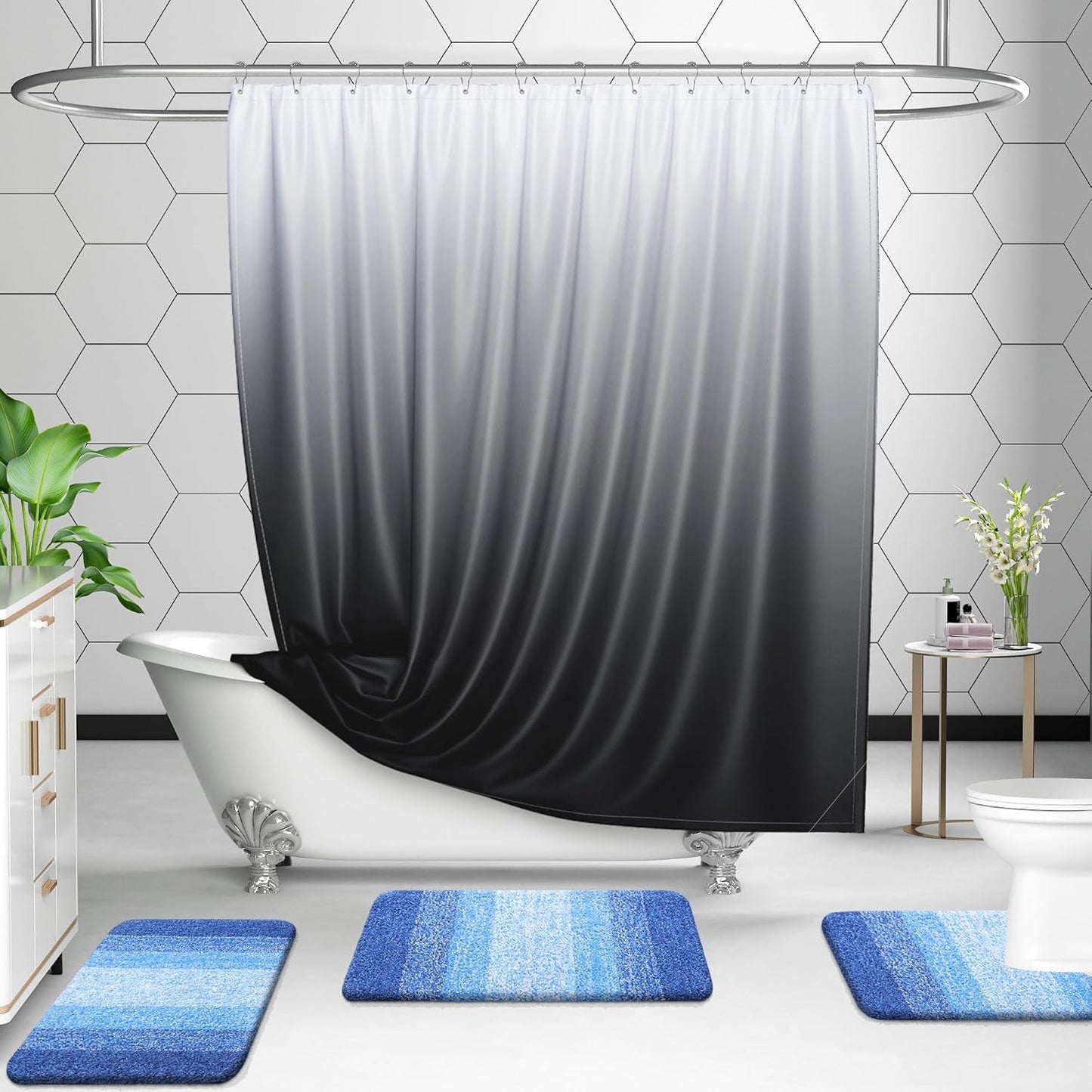 OLANLY Bathroom Rug Set 2 Piece, Soft Absorbent Microfiber Bath Rug Set, Non-Slip, Machine Wash Dry, Plush Shaggy Bath Mats for Bathroom (47"x20"+24"x16", Light Royal Blue)