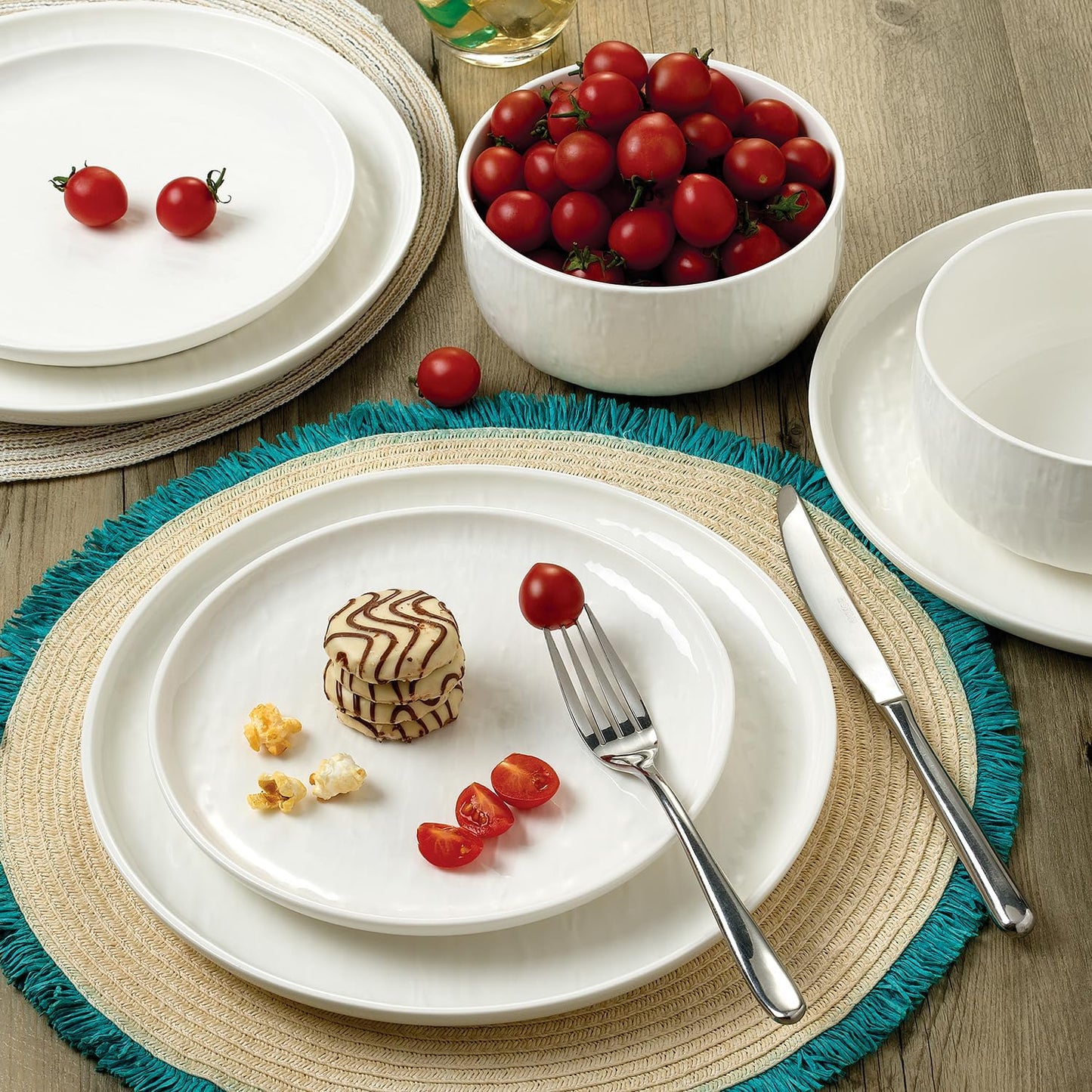 Joseph Sedgh Collection “Kai” 12-piece Stoneware Dinnerware Set with Protective Glaze Finish, Service for 4, White