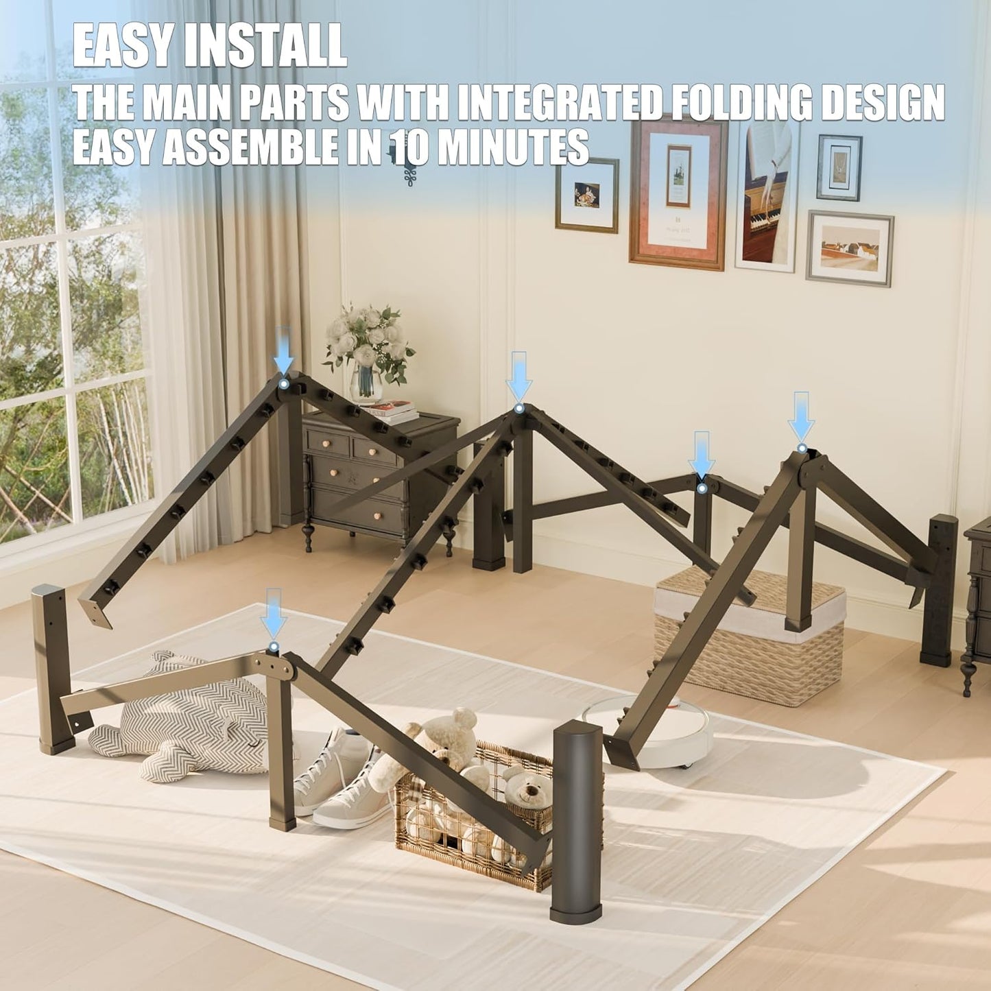 10 inch California King Bed Frame with Round Corner Legs Mattress Slide Stopper,Low Profile Heavy Duty Metal Platform,Steel Slat Support,No Box Spring Needed,Easy Assembly,Noise Free