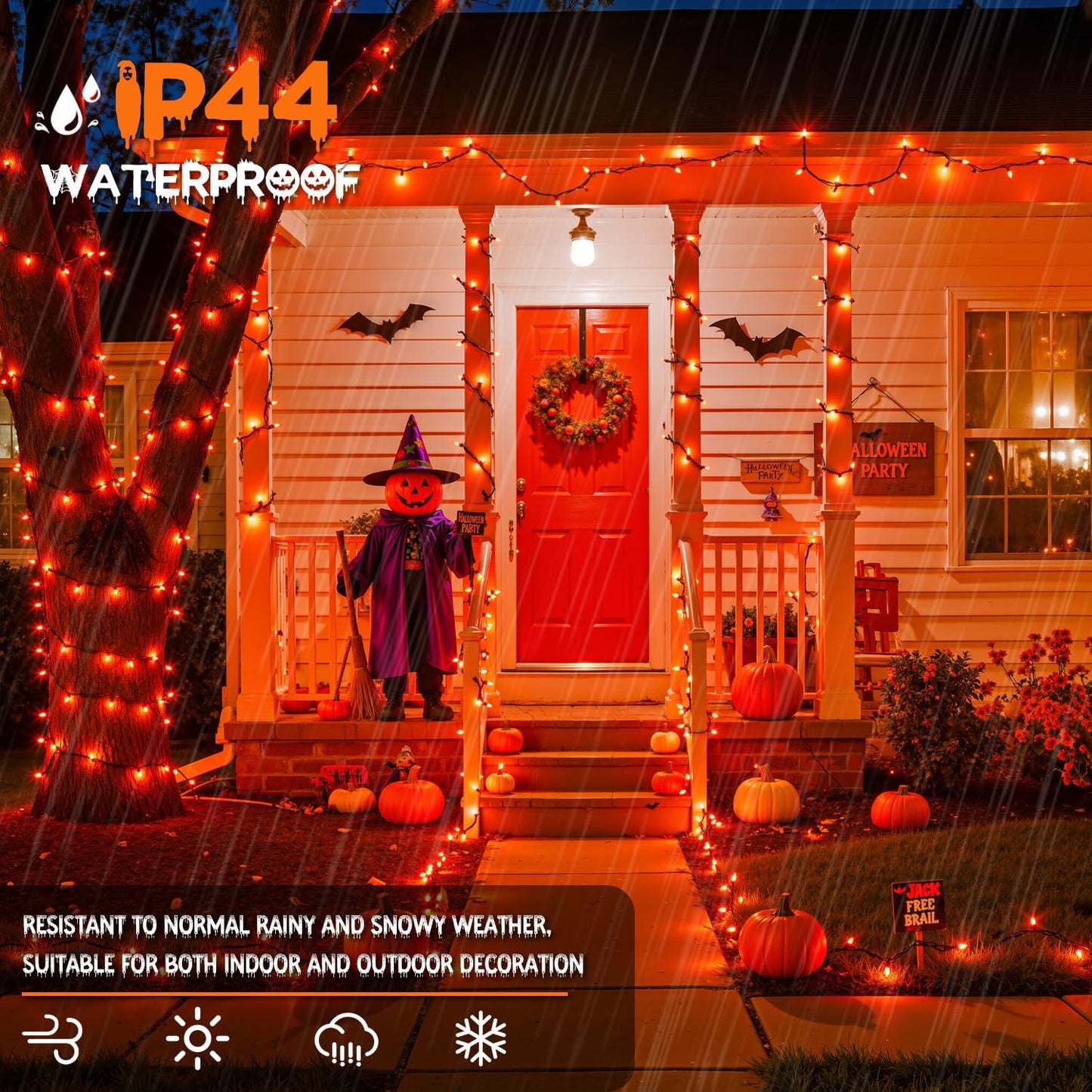 Orange Halloween Lights, 13ft 50-Count Incandescent Halloween Mini Light with Black Wire, Orange Christmas Lights Waterproof for Outdoor, Indoor, Tree, Patio, Thanksgiving, Party Decor