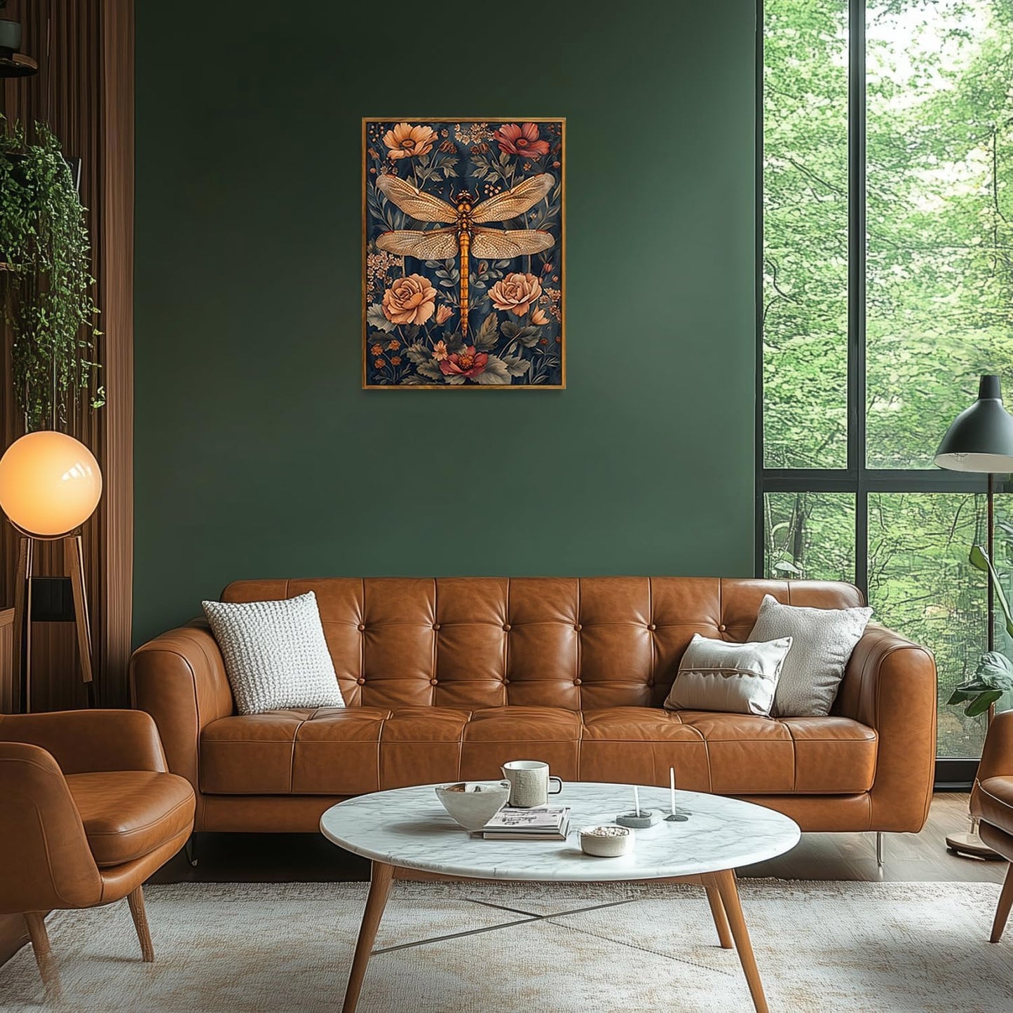 Djmwtb Vintage Dragonfly Framed Wall Art Floral Botanical Canvas Art Prints Flower Pictures Wall Decor Nature Paintings Artwork for Bedroom Living Room 12x16in