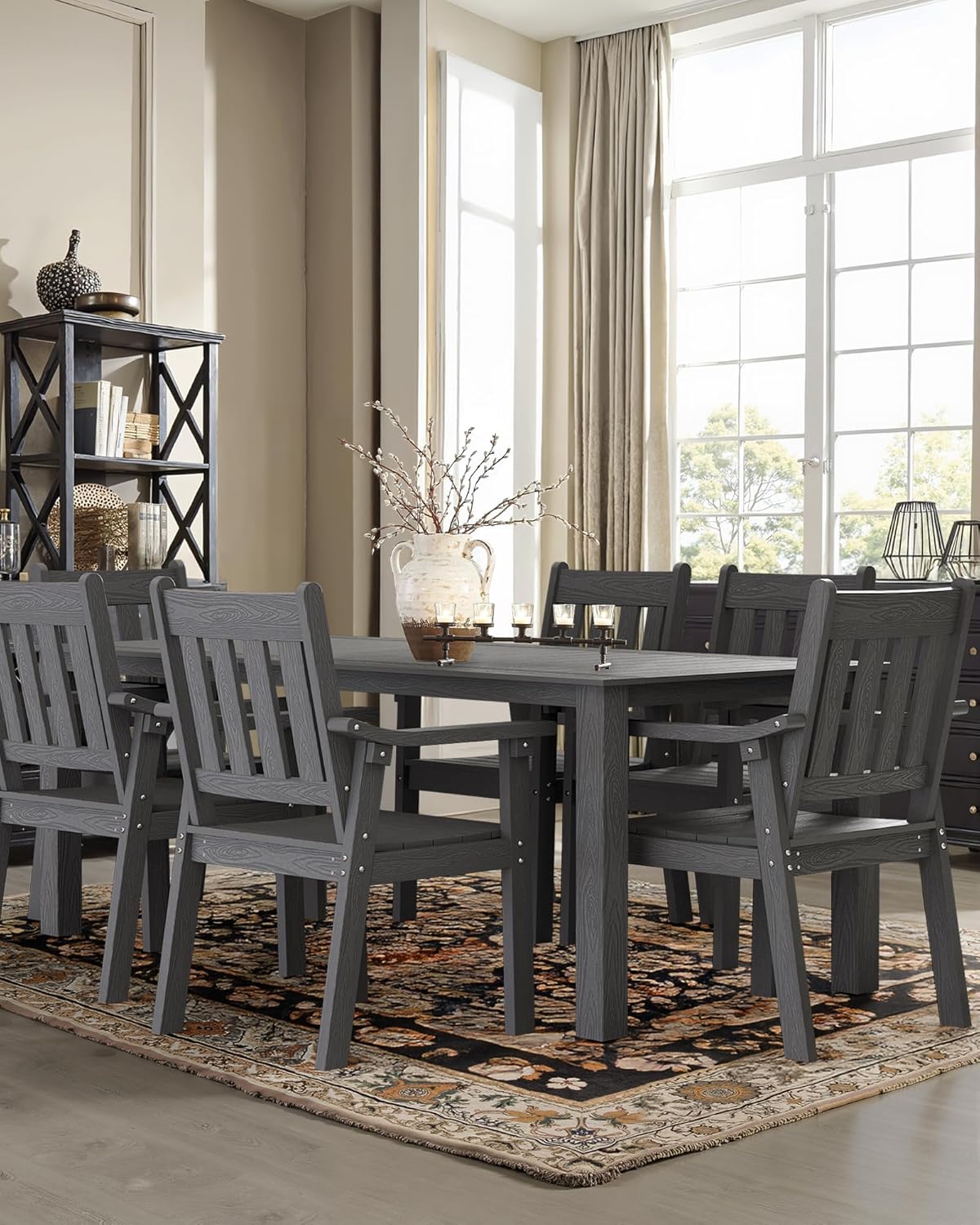 YEFU Patio Dining Chairs Set of 6: All Weather Outdoor Dining Chairs with Wide Curved Seat and Backrest - Outdoor Furniture Plastic for Outside Backyard/Garden/Porch/Deck 350lbs Capacity Grey