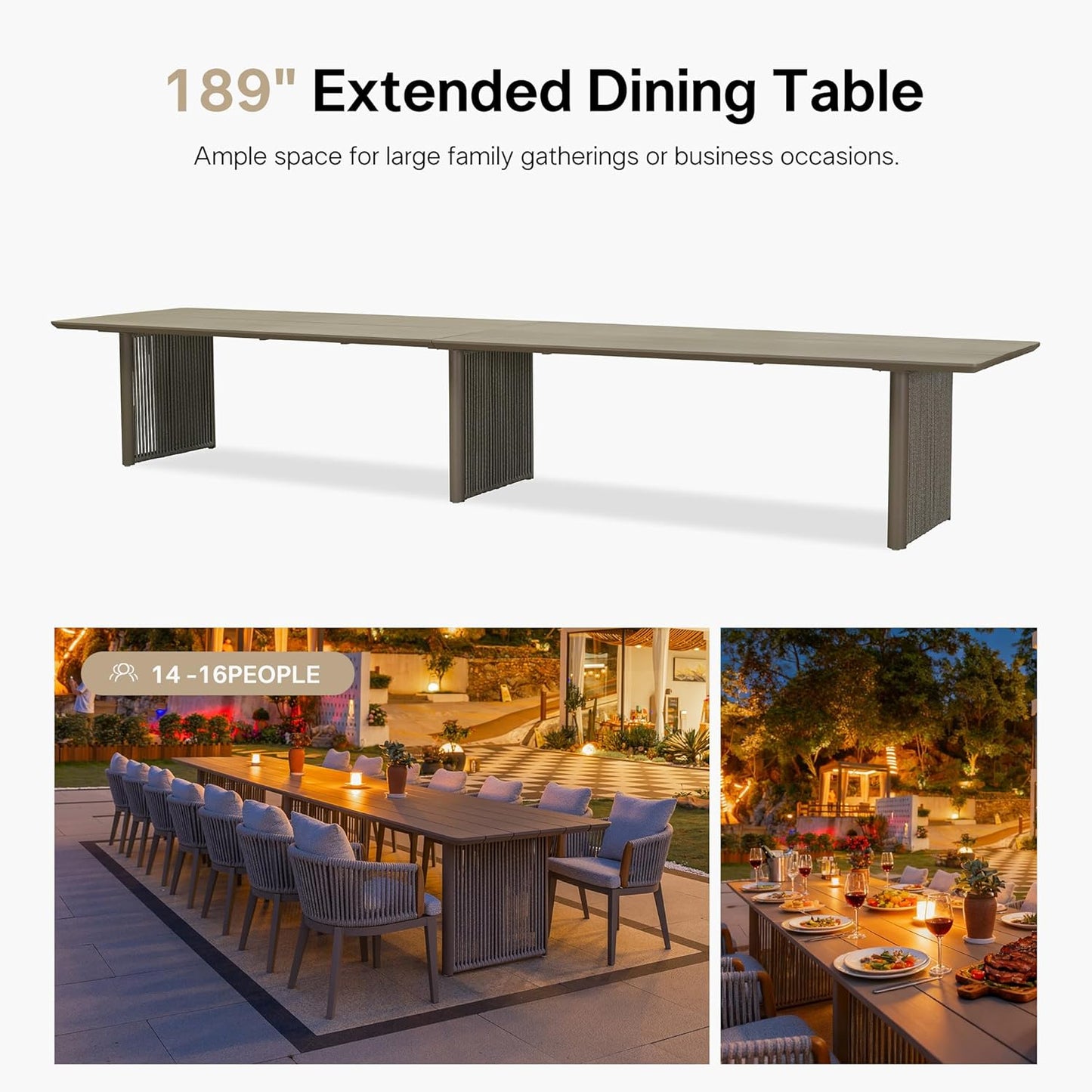 PURPLE LEAF Outdoor Dining Set of 17, Aluminum Outdoor Patio Table and Chairs Set with Olefin Cushions, Patio Furniture Set for Garden or Deck, Beige