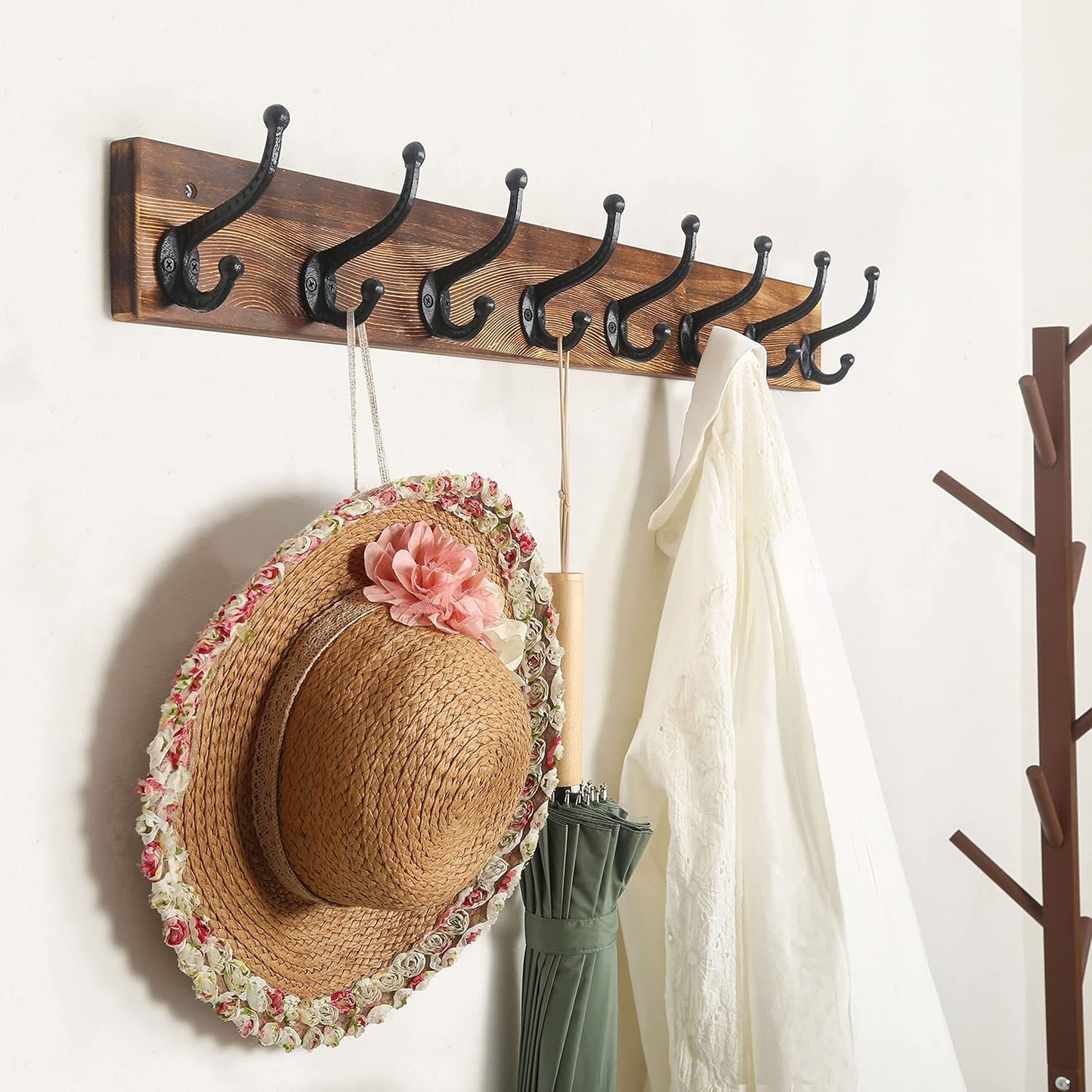 WEBI Rustic Coat Rack Wall Mount,35.43" Long 8 Cast Iron Coat Hooks Wall Mounted,Heavy Duty Wall Coat Hanger Hooks for Hanging Coats,Clothes,Rustic Brown,2 Packs