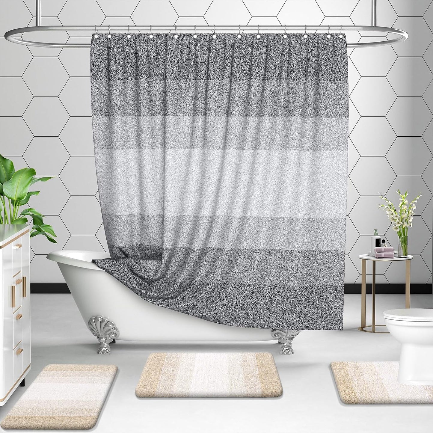 OLANLY Bathroom Rug Set 2 Piece, Soft Absorbent Microfiber Bath Rug Set, Non-Slip, Machine Wash Dry, Plush Shaggy Bath Mats for Bathroom (47"x20"+24"x16", Light Beige)