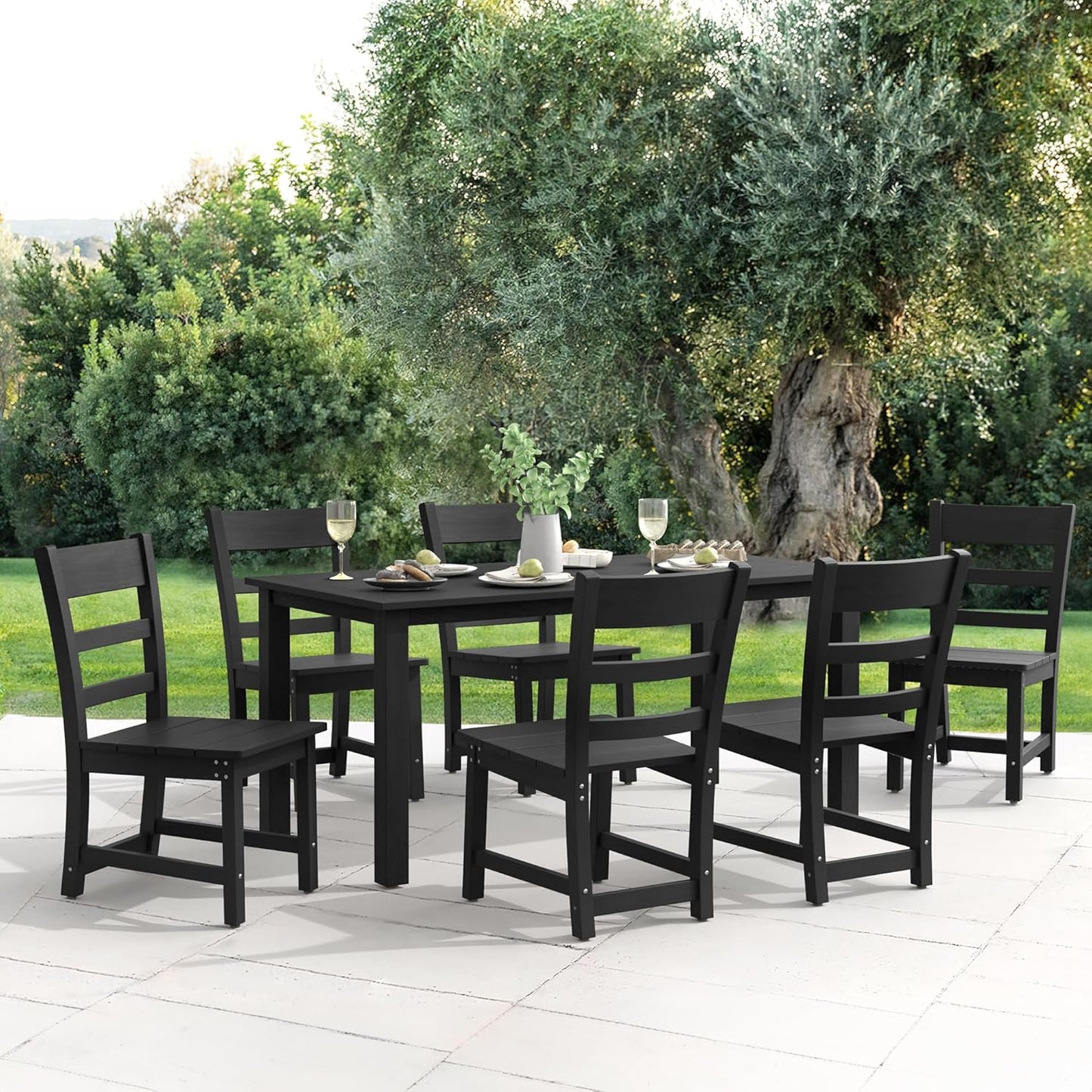 7-Piece Outdoor Dining Set - HDPS Patio Dining Table and Chairs, All Weather Furniture for Outdoor, Indoor, Patio, Garden, Black