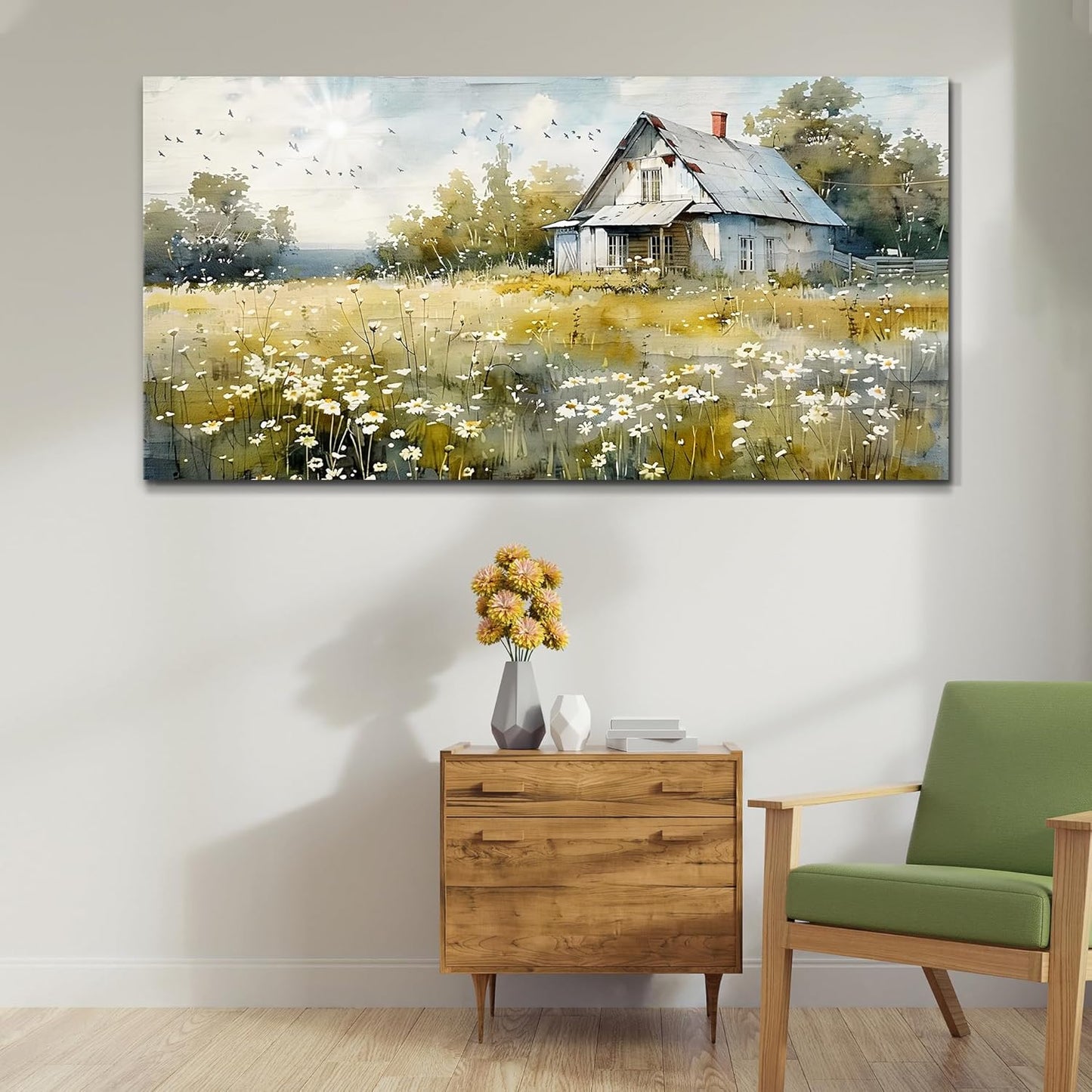 FUHAIHUA Huge Wall Art For Living Room Canvas Wall Decorations For Office Bedroom Wall Decor Rural Landscape Paintings Farmhouse Watercolor Pictures Artwork Room Mural Aesthetic Home Decor 30x60 In