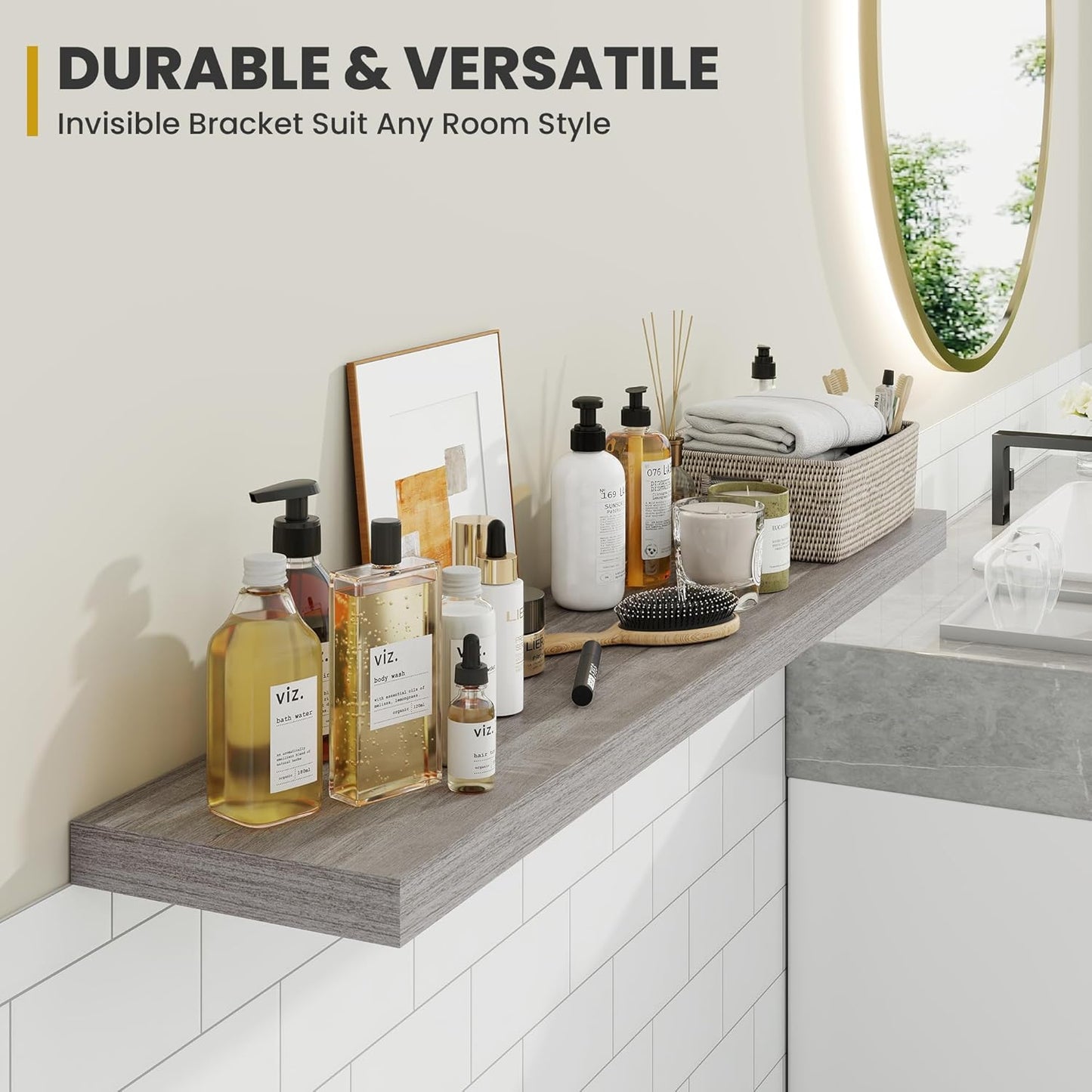 36 Inch Floating Shelves, 9.3" Deep Floating Shelf Wall Mounted, 36" Wall Shelves, Rustic Deep Bookshelf, Large Display Shelves & Storage Shelves for Bedroom, Living Room, Gray, Set of 2