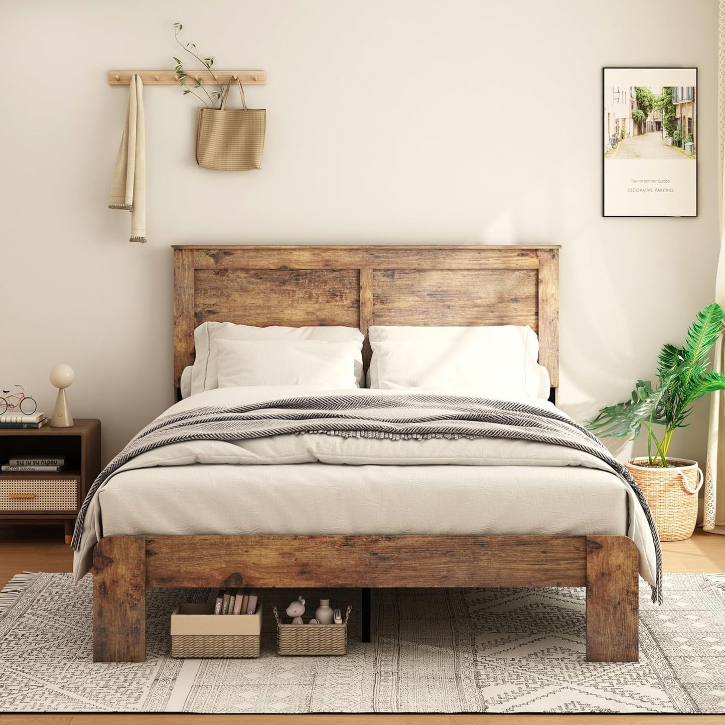 Wood Platform Bed Frame, Full Bed Frame with Headboard and Wood Slat Support, Easy Assembly, No Box Spring Needed, Noise-Free, Dark Brown