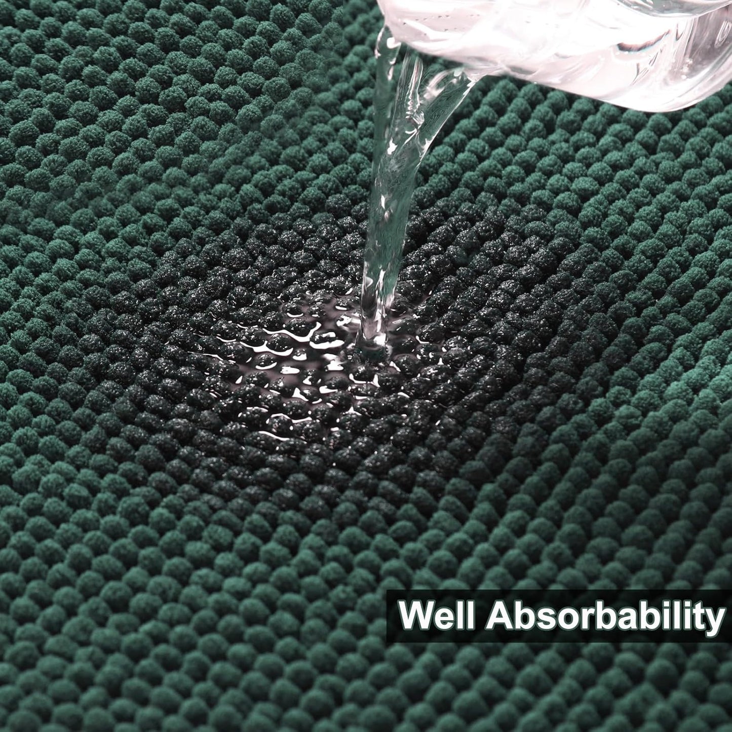 Urvoix Bathroom Rugs Sets 3 Piece, Non-Slip Chenille Bath Rug - Ultra Soft, Washable, Super Absorbent Bath Mat for Bathroom, Toilet and Tub (Dark Green)