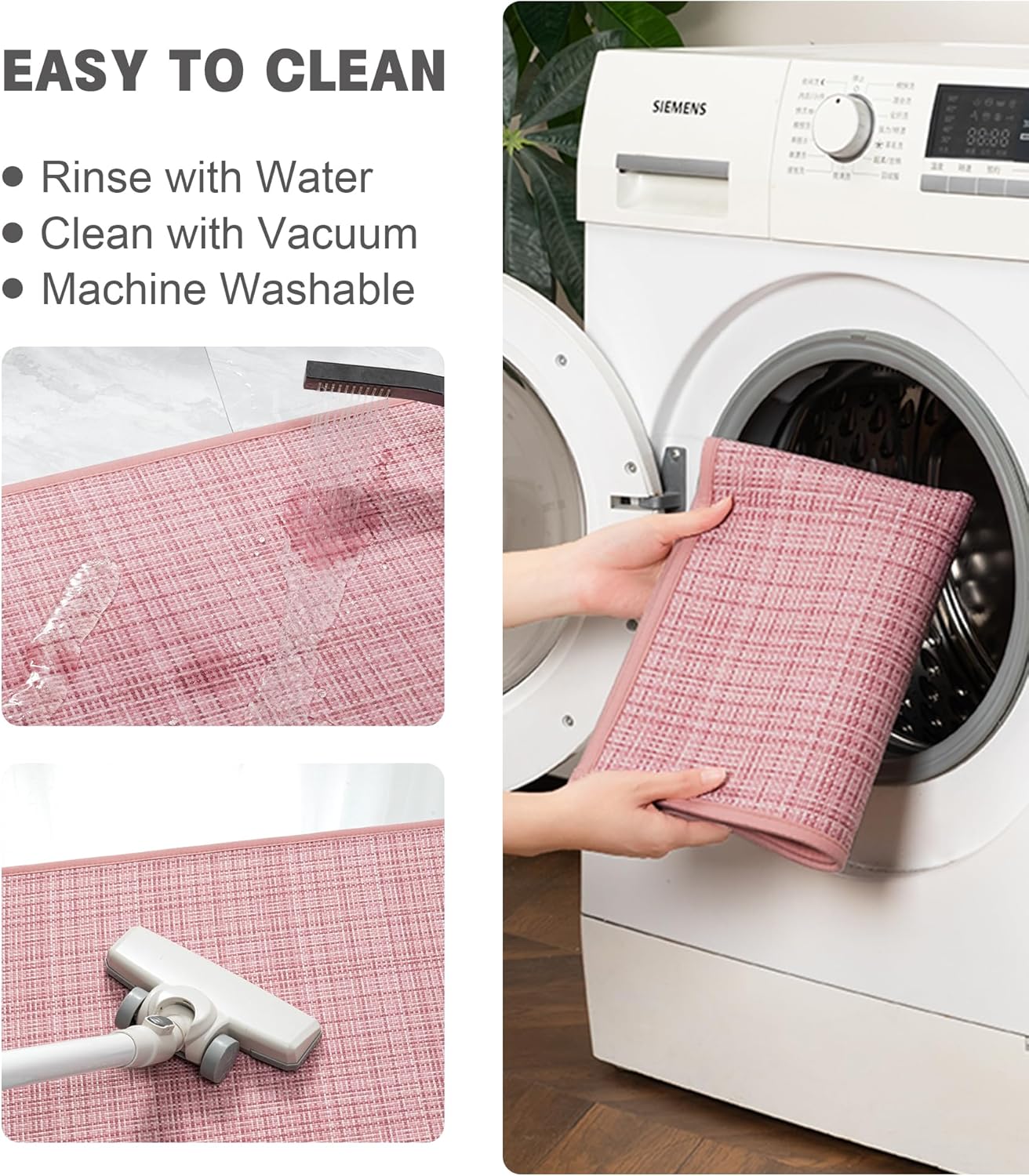 YIHOUSE Bathroom Rugs Sets 2 Pieces, Pink Ultra Thin Bath Mats Fit Under Door, Absorbent Quickly Dry Rubber Backing Braided Bath Mat Set, Non Slip Washable Bath Rugs for Bathroom Floor, Pink