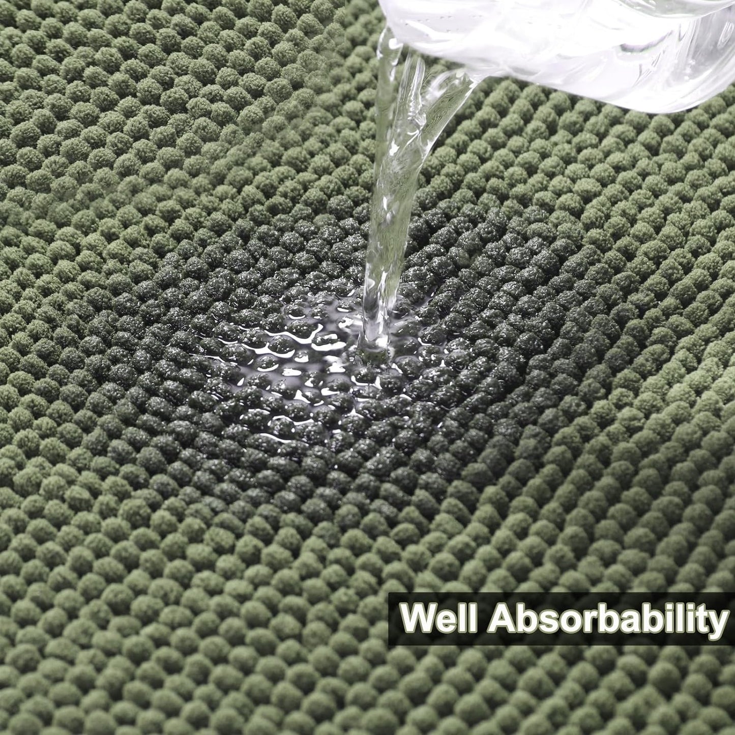 Urvoix Bathroom Rugs Sets 3 Piece, Non-Slip Chenille Bath Rug - Ultra Soft, Washable, Super Absorbent Bath Mat for Bathroom, Toilet and Tub (Sage)