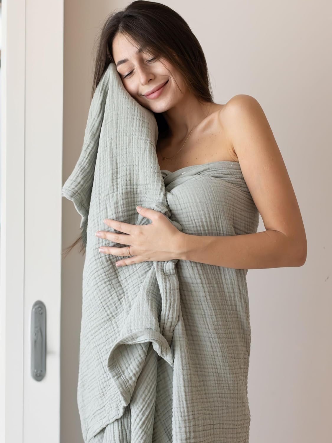 Muslin Bath Towels Pack of 2-32"x67" Inch Large Size, 100% Turkish Cotton, Thin, Soft, Quick-Dry, Lint-Free, Muslin Bathroom Towels (Sage Green, Pack of 2 Bath Towels)