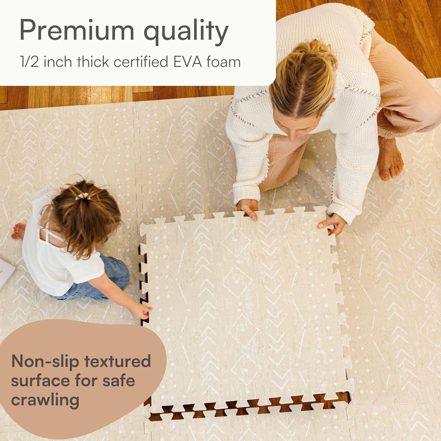 Lillefolk Baby Foam Play Mat - Baby Playmat | Tiles Interlocking Mat - Foam Baby Mat for Babies & Toddlers - Non Toxic Play Mat for Baby Tummy Time Mat Super Luxe Size 8x8 ft (16 Tiles), Beige