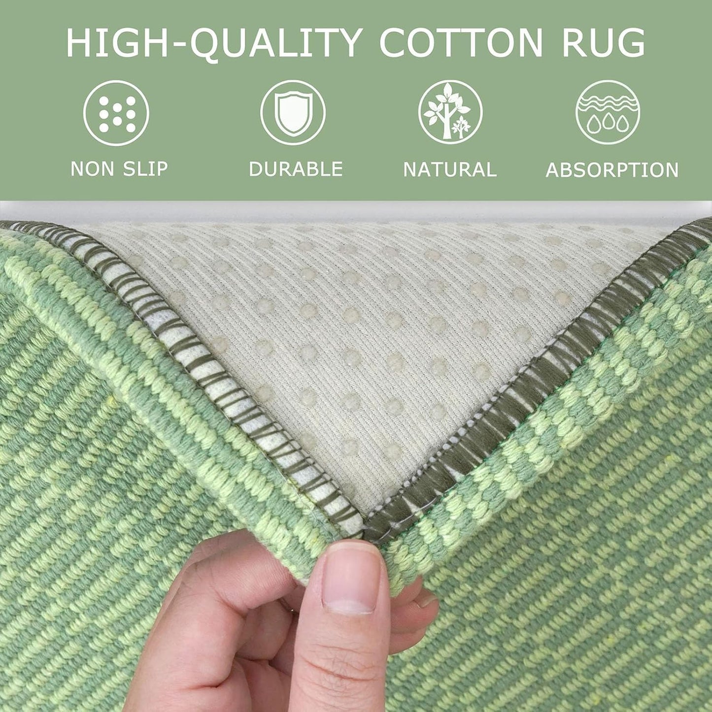 KOZYFLY Washable Area Rug 2x3 Ft Small Entryway Rug Indoor Door Mat Throw Rugs with Rubber Backing, Braided Cotton Floor Carpet for Front Entrance Bathroom Kitchen Foyer, Sage Green