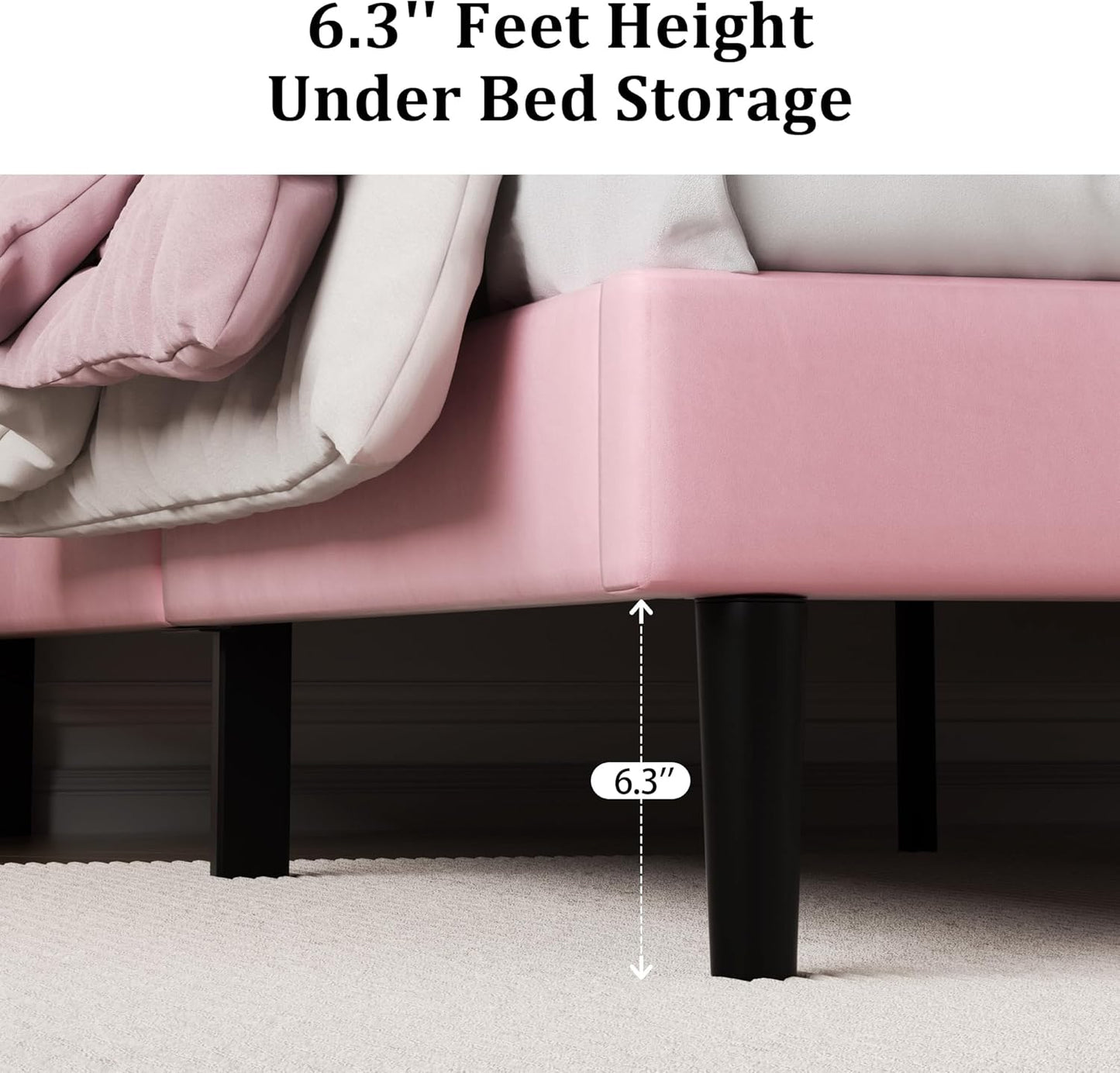 Queen Size Platform Bed Frame with Upholstered Velvet Button Tufted Headboard, Mattress Foundation with Wooden Slat Support, No Box Spring Needed, Easy Assembly, Noise Free, Pink