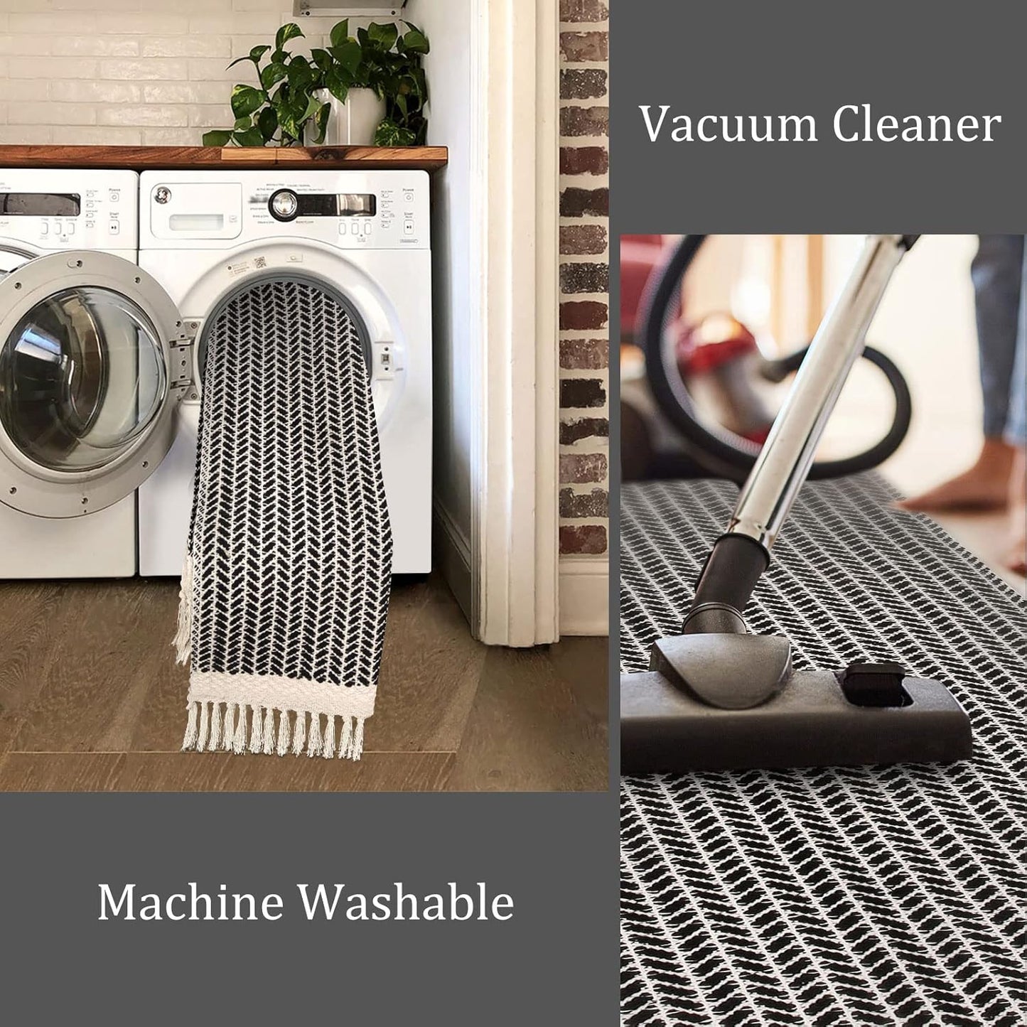 Lahome Boho Entryway Rug, 3x5 Rugs for Bedroom Lightweight Washable Throw Rug Woven Cotton Bathroom Carpet with Tassels, Farmhouse Black and White Rugs for Living Room Kitchen Office Dorm