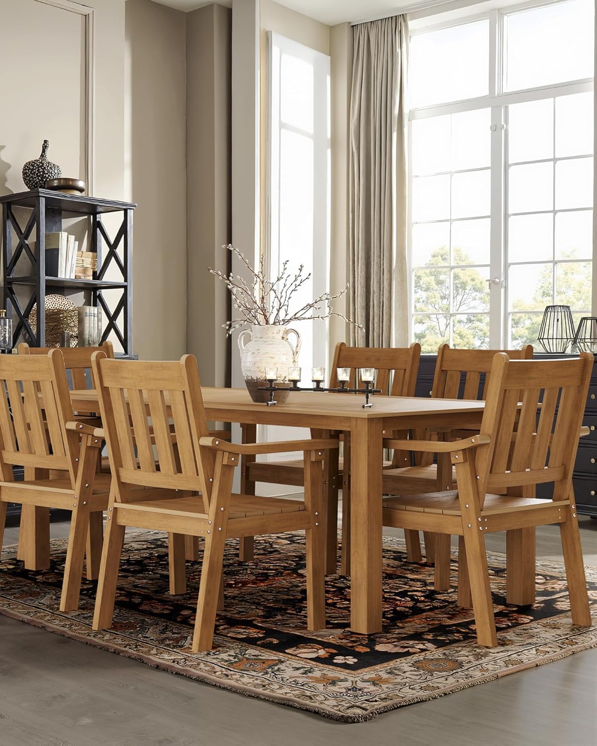 YEFU Patio Dining Chairs Set of 6: All Weather Outdoor Dining Chairs with Wide Curved Seat and Backrest - Outdoor Furniture Plastic for Outside Backyard/Garden/Porch/Deck 350lbs Capacity Teak