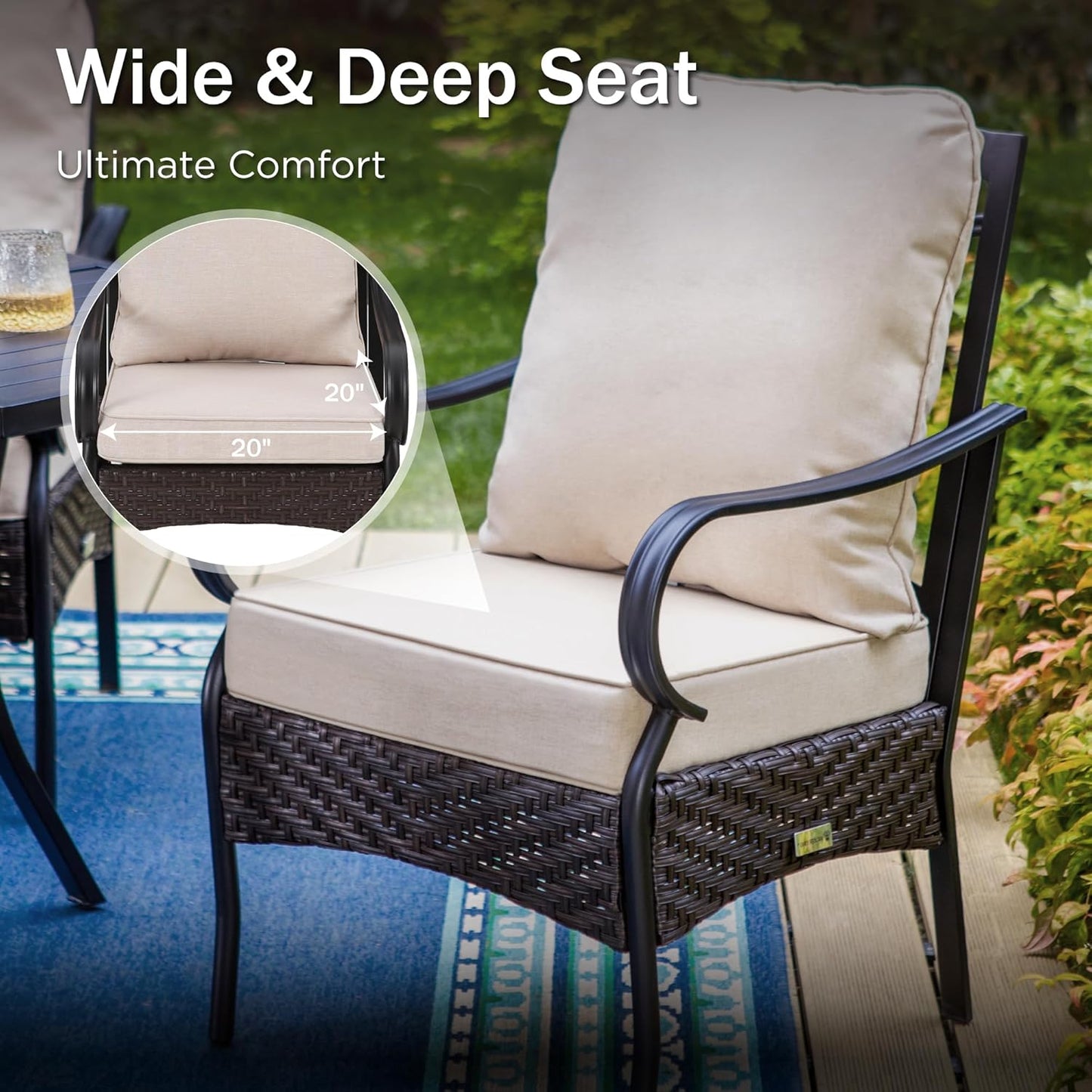 PHI VILLA Outdoor Dining Set for 6, All-Weather Patio Table and Chairs Set for 6, Heavy Duty Rectangle Patio Metal Table Set for Deck, 6 Extra Large Outdoor Swivel Chairs with Thick Cushions