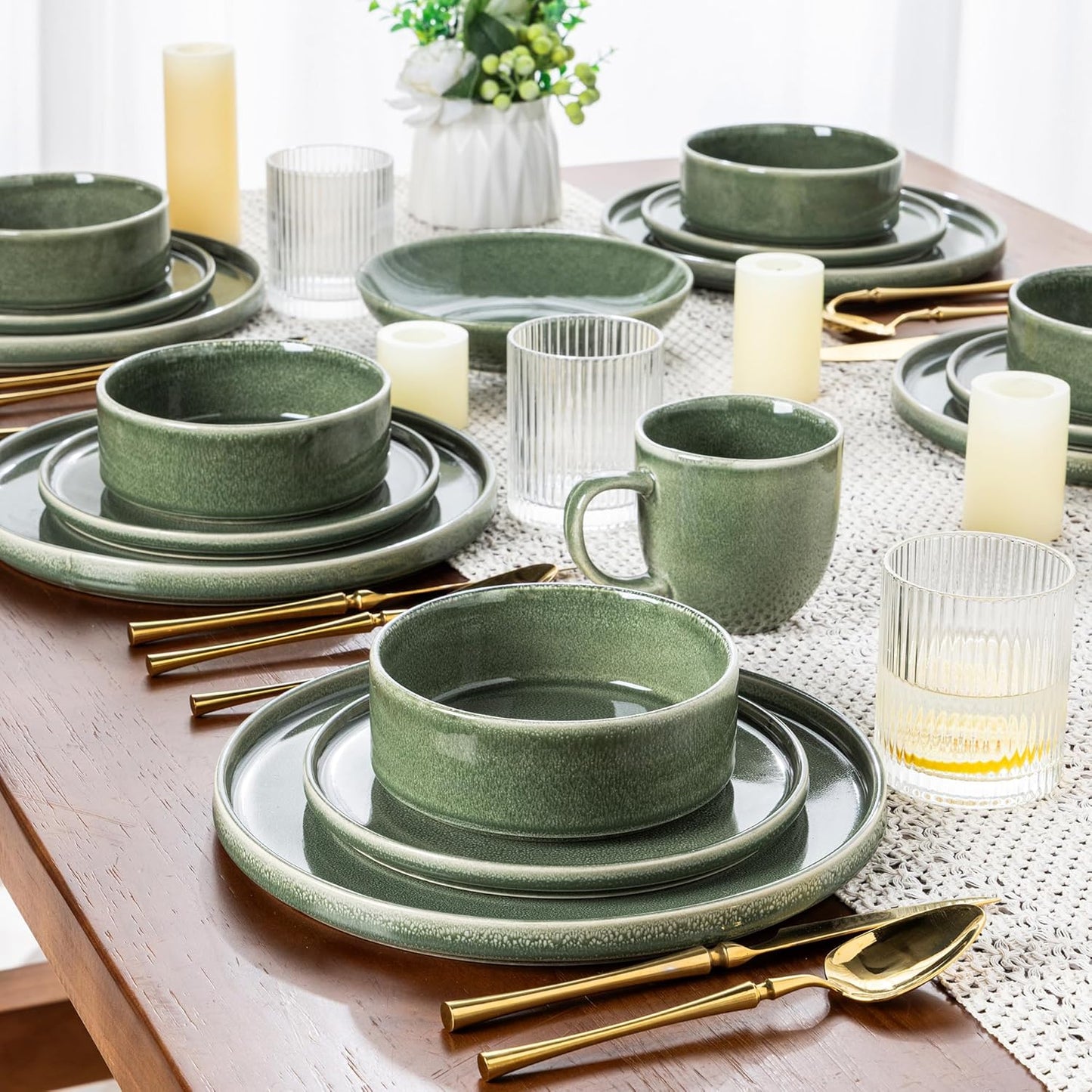 AmorArc Ceramic Dinnerware Sets, Handmade Reactive Glaze Stoneware Plates and Bowls Sets,Highly Chip and Crack Resistant | Dishwasher & Microwave Safe Dishes Set, Service for 8 (24pc)
