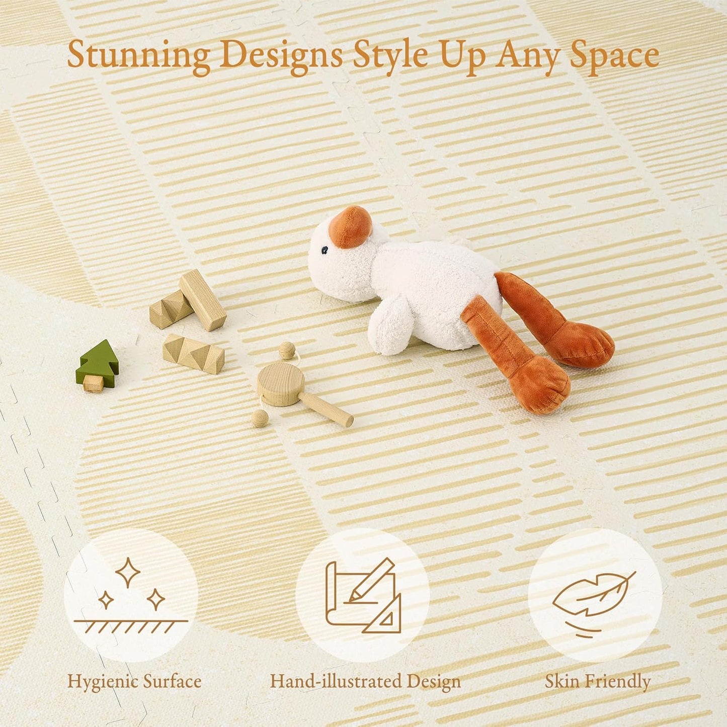 PopsyKosy Super 1 Inch Thick Premium Quality Exercise & Baby Foam Play Mats - Expandable & Large Non-Toxic Odorless Floor Mat - 6 Tiles Spacious 6x4ft - Peel-Resistant - Ecru Linen