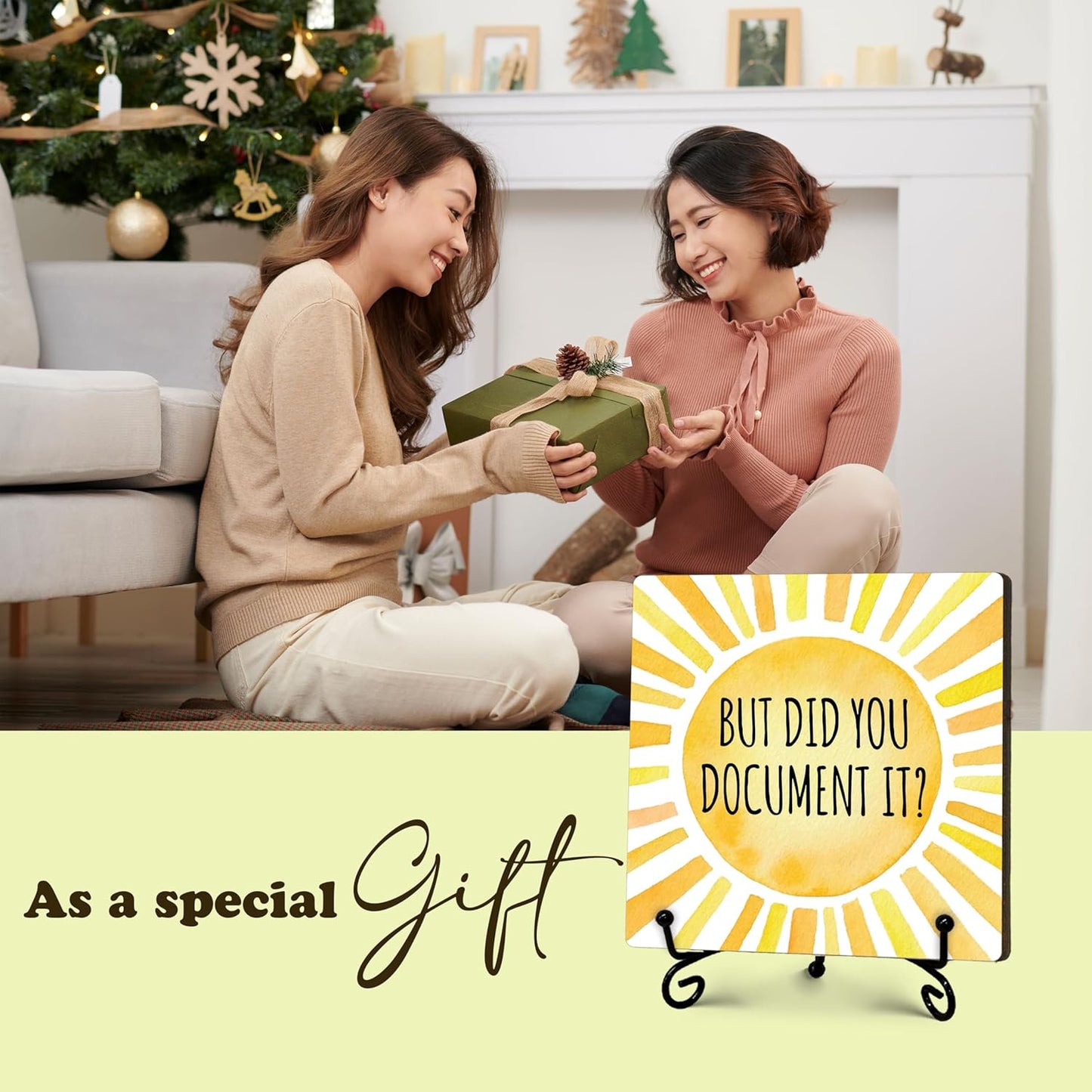 But Did You Document It Office Decor Wooden Sign Rustic Farmhouse Home Decor Inspirational Desk Decor Gifts for Women Men Coworkers Decorative Sign with Stand for Desk Accessories 5" x 5"-475