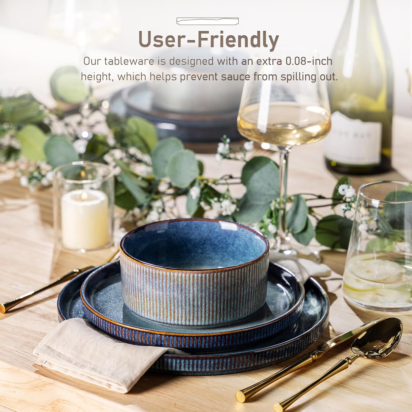 GBHOME Stoneware Dinnerware Sets for 8,Round Reactive Glaze Ceramic Plates and Bowls Set,Highly Scratch Resistant| Dishwasher & Microwave Safe Dishes Set,Service for 8(24Pcs)