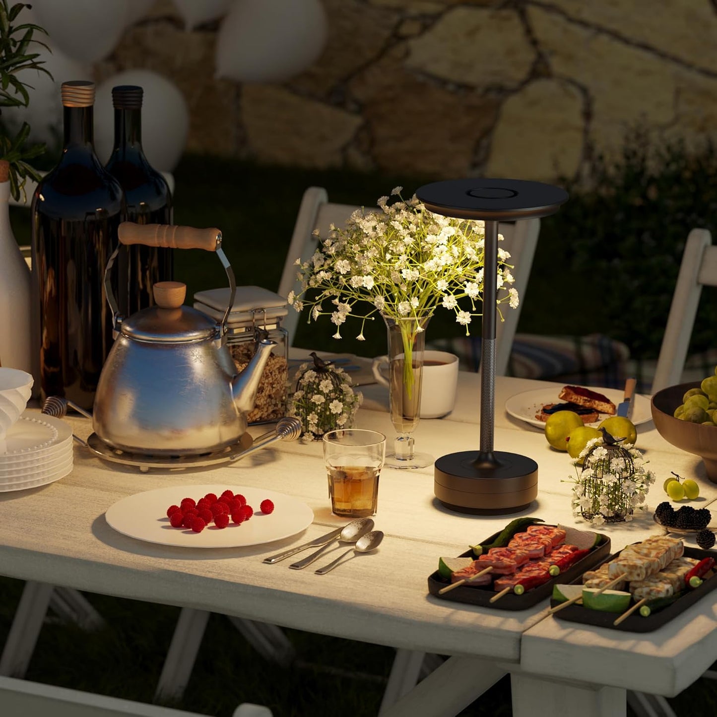 LED Cordless Table Lamp Set of 2,Rechargeable Battery Operated 3 Levels Brightness with Memory Function IP54 Waterproof Portable Lights for Outdoor Patio,Travel,Cafe,Restaurant,(Black)