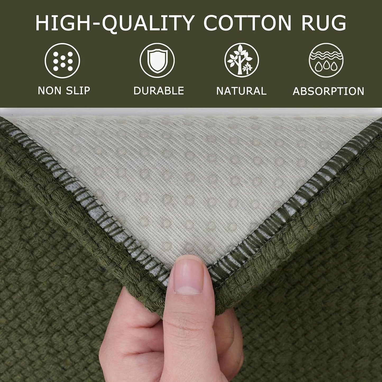 KOZYFLY Small Area Rug 2x3 Ft Washable Entryway Rug Non Slip Rubber Backed Throw Rugs Indoor Door Mat, Braided Cotton Floor Carpet for Front Entrance Front Door Sink Foyer, Dark Green