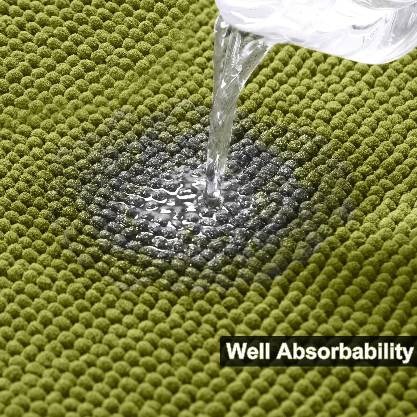 Urvoix Bathroom Rugs Sets 3 Piece, Non-Slip Chenille Bath Rug - Ultra Soft, Washable, Super Absorbent Bath Mat for Bathroom, Toilet and Tub (Pear Green)