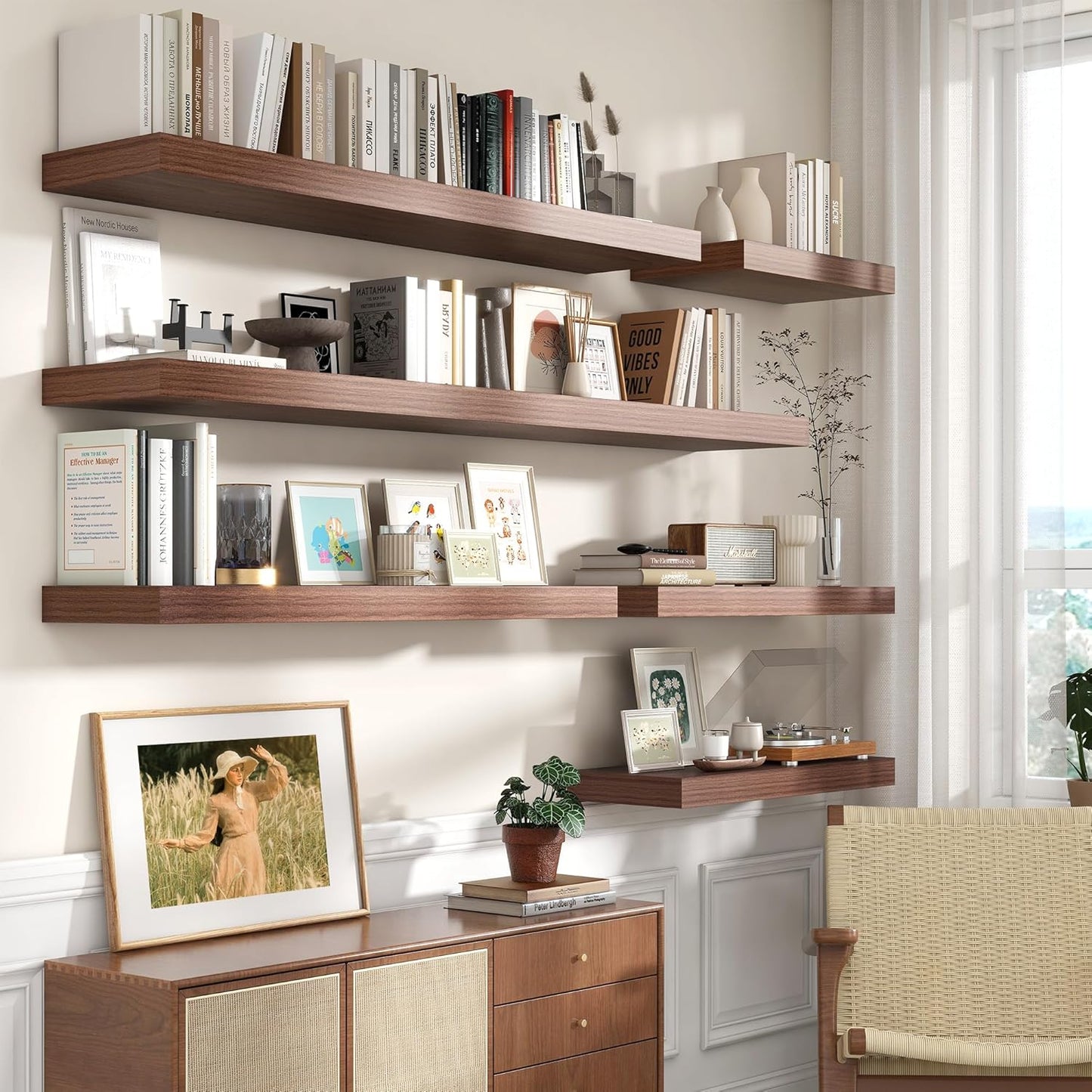 30 Inch Floating Shelves for Wall - 30 Inch Wide x 12 Inch Deep Walnut Floating Shelves Set of 2 - Rustic Wide Wood Wall Shelves for Living Room Bathroom Laundry Room Kitchen Home Office