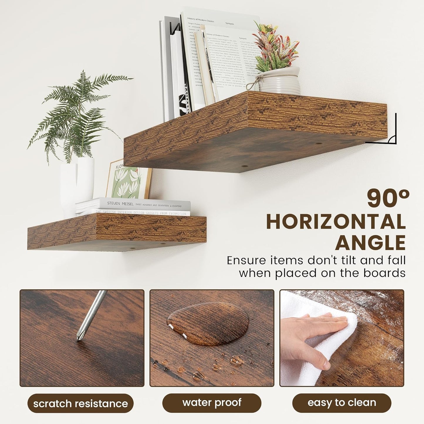 Deep Floating Shelves for Wall - 24 Inch Wide x 12 Inch Deep Floating Shelves - 24W x 12D Rustic Wood Wide Shelves for Room Wall - Laundry Shelf TV Shelf