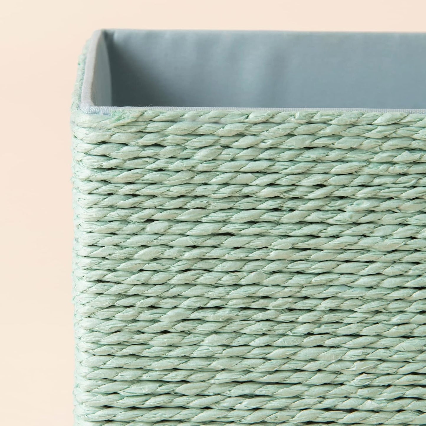 LA JOLIE MUSE Storage Baskets Set 4 - Stackable Woven Basket Paper Rope Bin, Storage Boxes for Makeup Closet Bathroom Bedroom (Light Green)