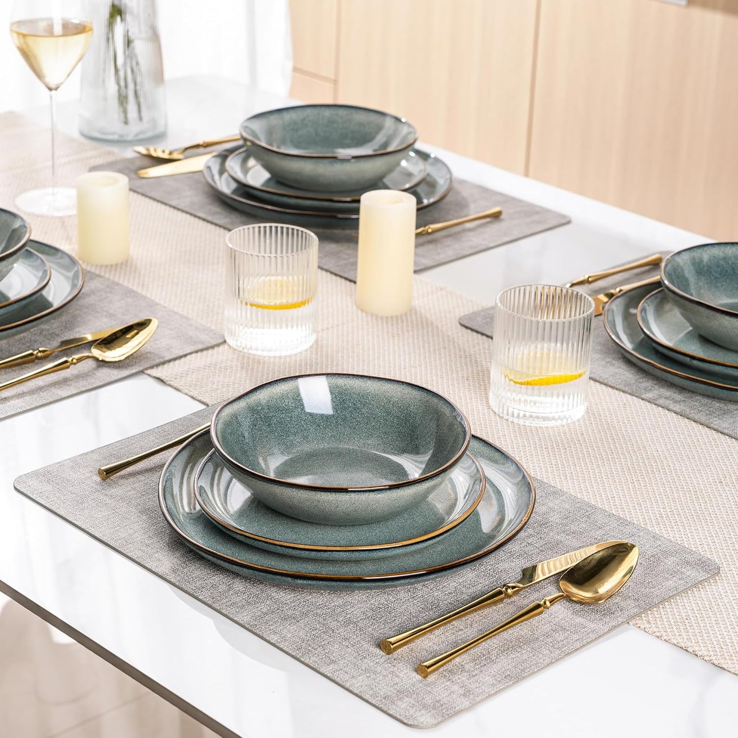 AmorArc Ceramic Dinnerware Sets,Handmade Reactive Glaze Stoneware Plates and Bowls Sets,Highly Scratch Resistant | Dishwasher & Microwave Safe Dishes Set,Service for 6 (18pc)