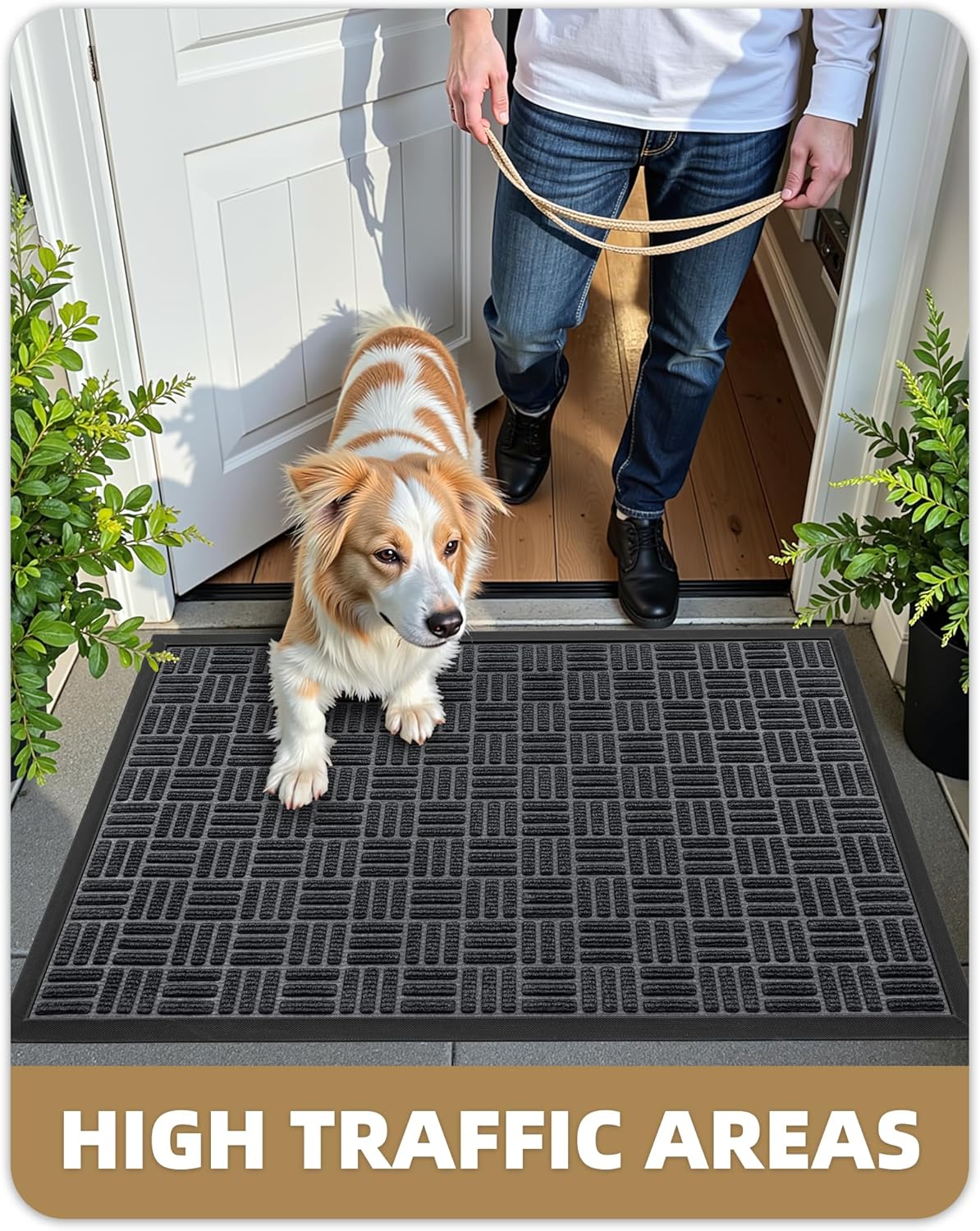 Color&Geometry Large Front Door Mat Outside Entrance, Heavy Duty Non Slip Low Profile Doormat for Entryway, Trap Dirt and Moisture Welcome Mats All-Weather, Easy Clean, Patio, Garage, 48"x72" Black