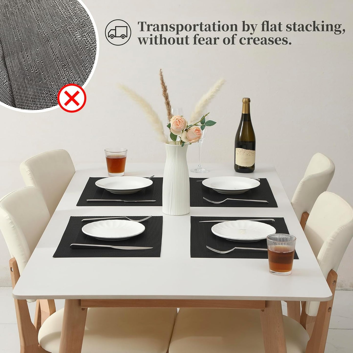 Leetaltree Black Frame Placemats Set of 12 - Heat Resistant Non-Slip Place mats for Dining Table, Washable Durable PVC Vinyl Woven Table Mats(Black Frame, 12)