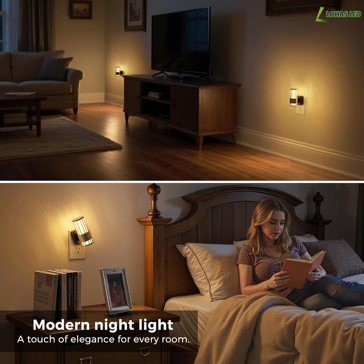 L LOHAS LED Night Light, Automatic Night Lights Plug into Wall, 0-100LM Adjustable Brightness LED Night Light, Dimmable Night Lights Plug in with Auto Light Sensor, for Bedroom Hallway Home Decor