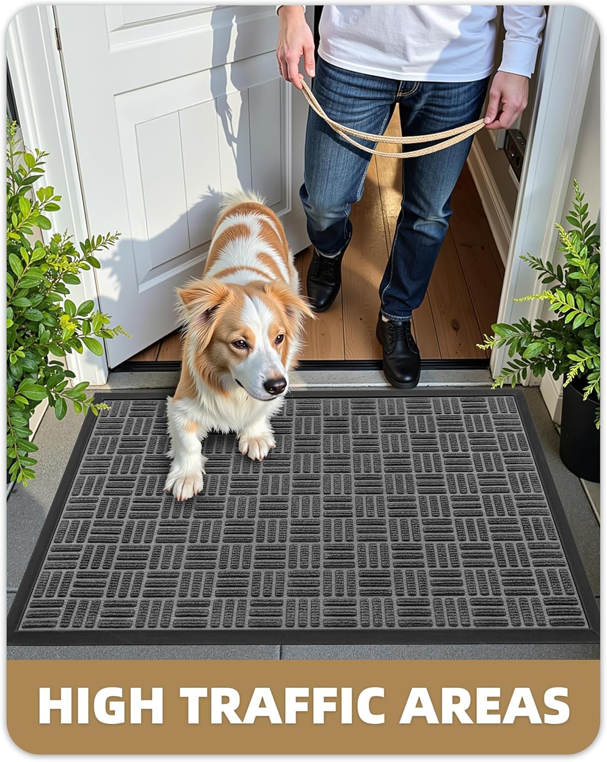 Color&Geometry Large Front Door Mat Outside Entrance, Heavy Duty Non Slip Low Profile Doormat for Entryway, Trap Dirt and Moisture Welcome Mats All-Weather, Easy Clean, Patio, Garage, 28"x60" Grey